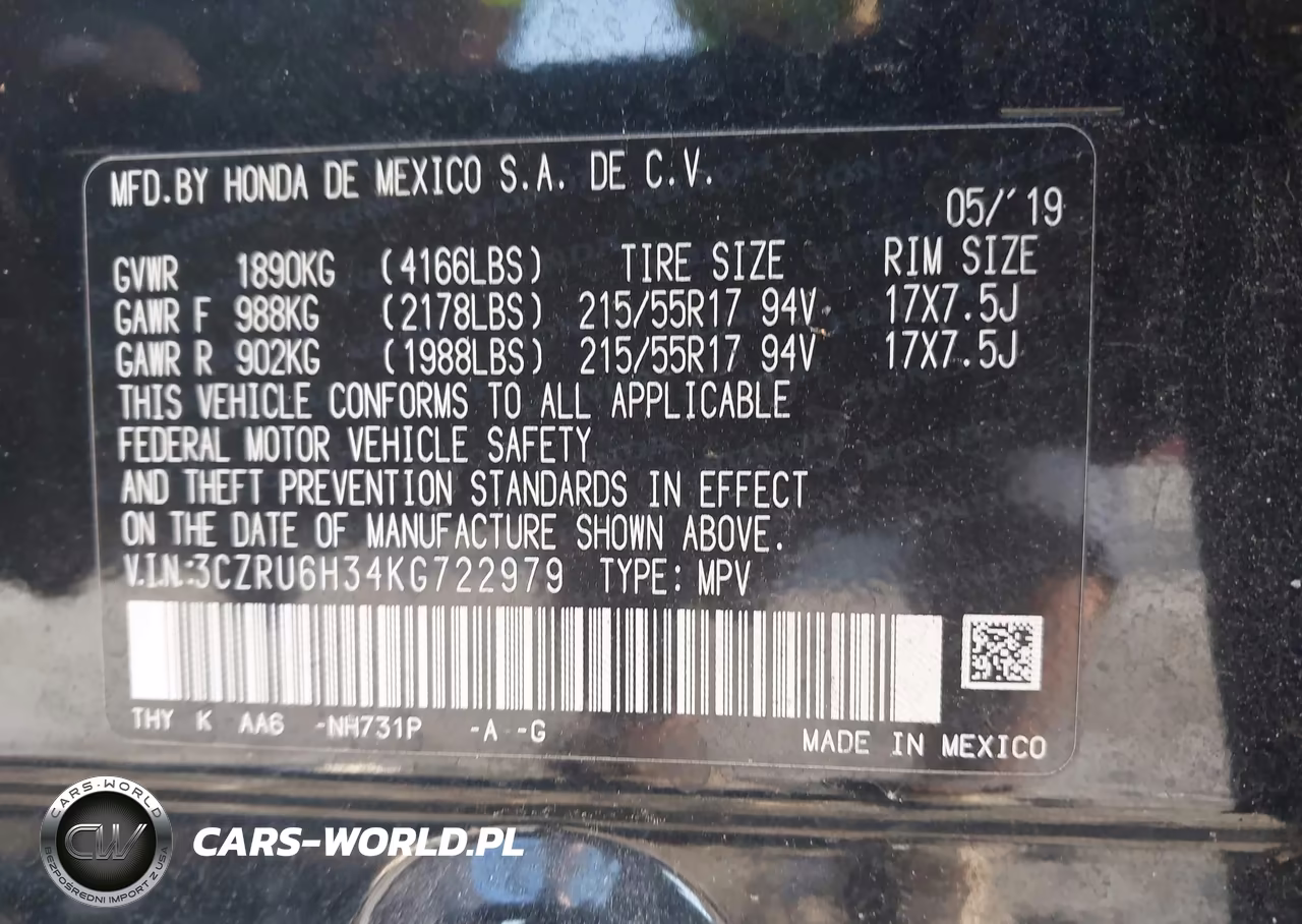 2019 Honda Hr-V Lx VIN:3CZRU6H34KG722979 - 9