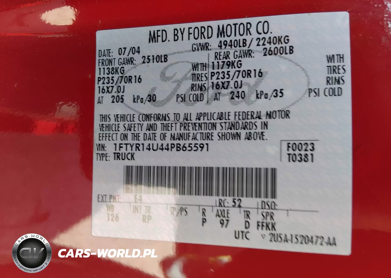 2004 Ford Ranger Edge-Tremor-Xl-Xlt VIN:1FTYR14U44PB65591 - 9