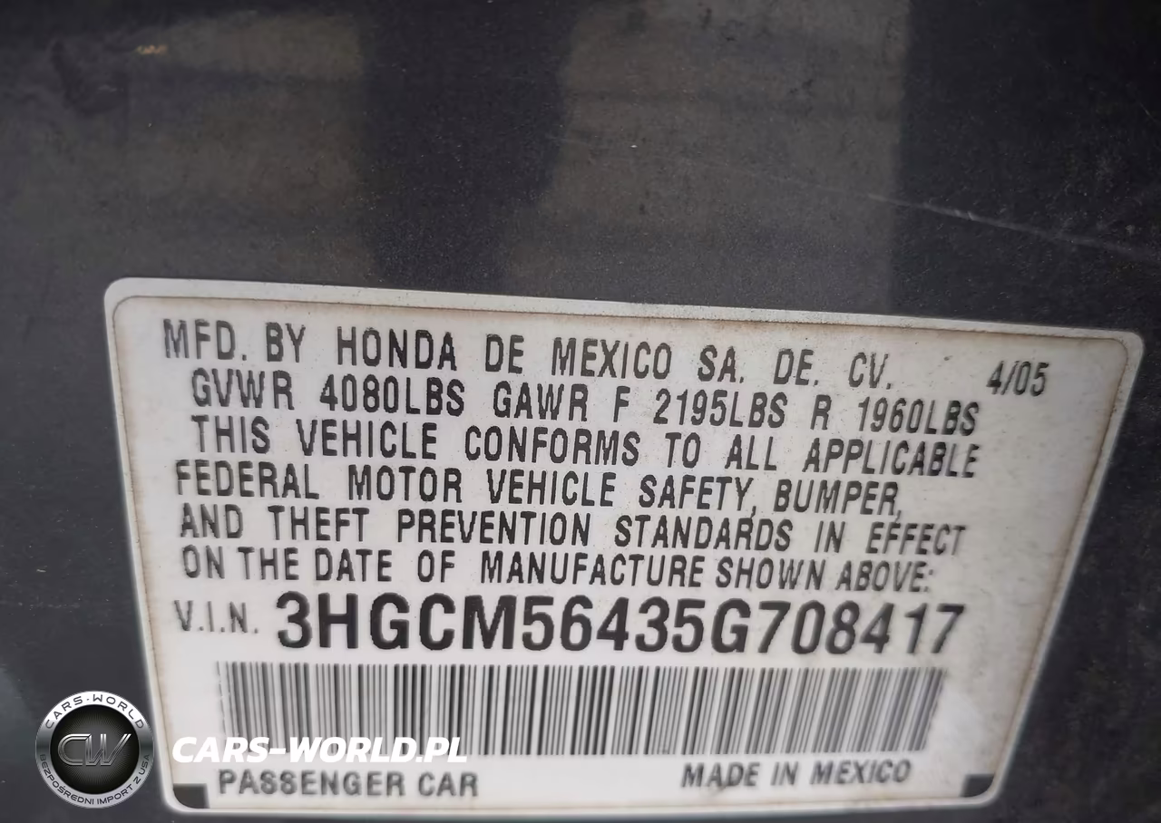 2005 Honda Accord 2.4 Lx VIN:3HGCM56435G708417 - 9