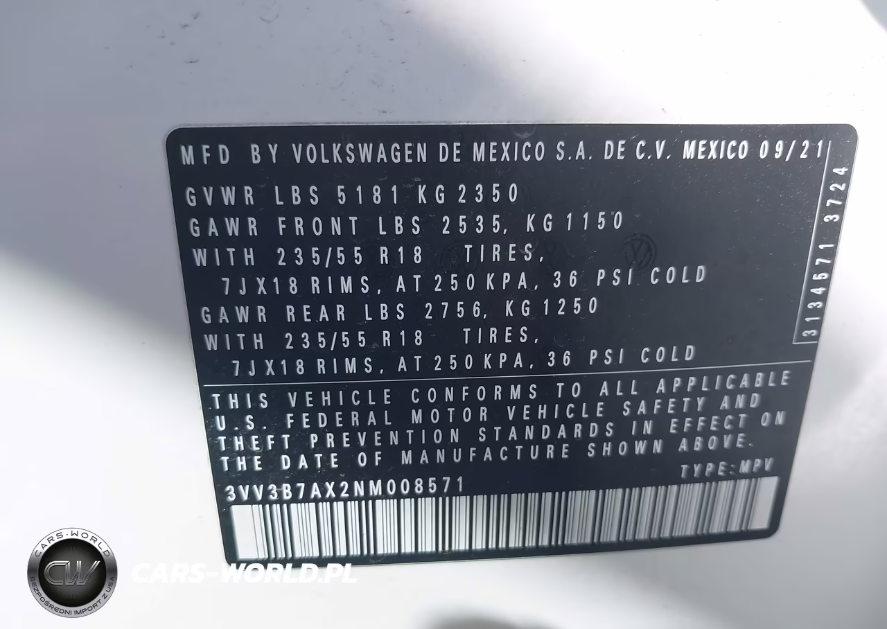2022 Volkswagen Tiguan 2.0T Se VIN:3VV3B7AX2NM008571 - 9
