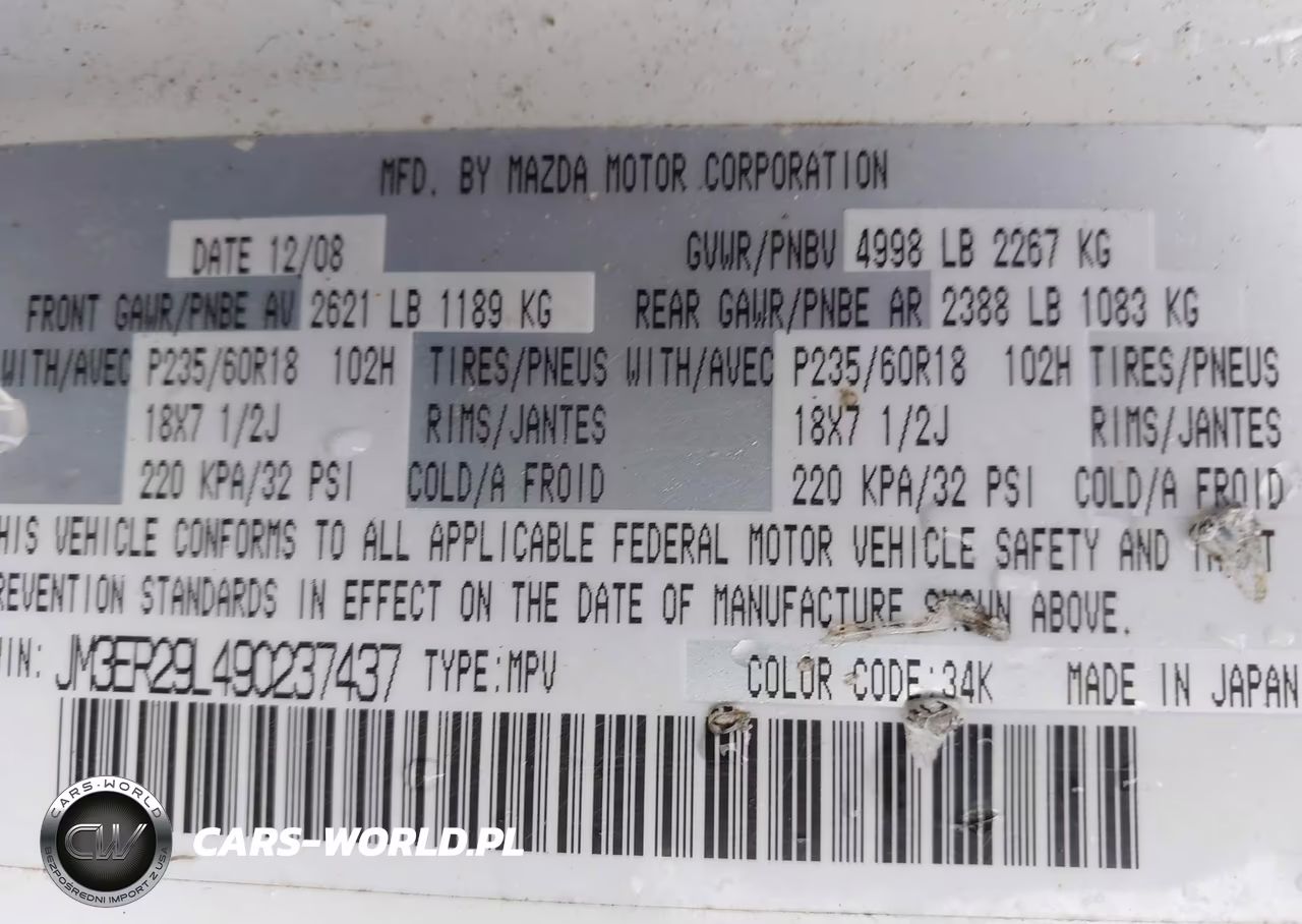 2009 Mazda Cx-7 Touring VIN:JM3ER29L490237437 - 9