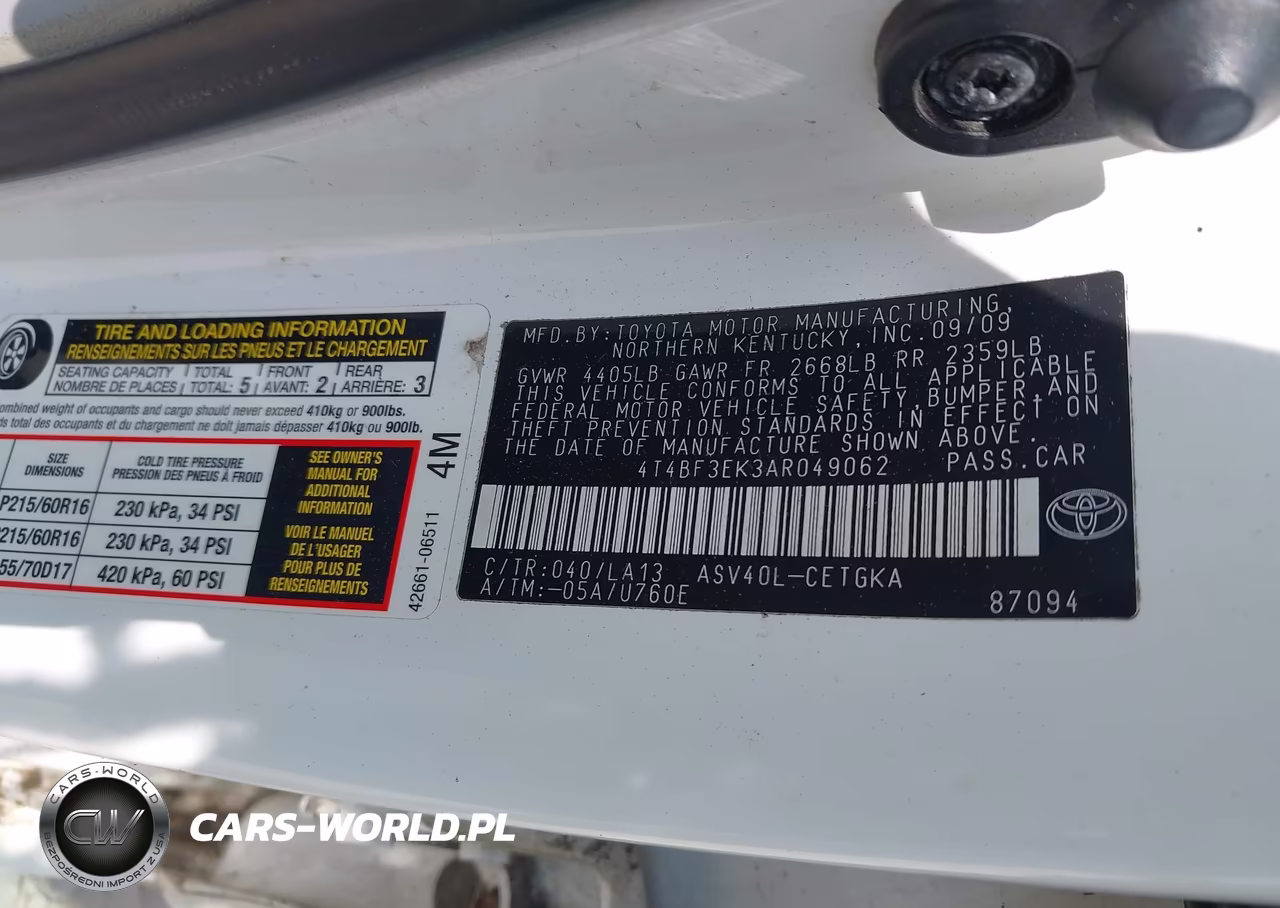 2010 Toyota Camry Xle VIN:4T4BF3EK3AR049062 - 9
