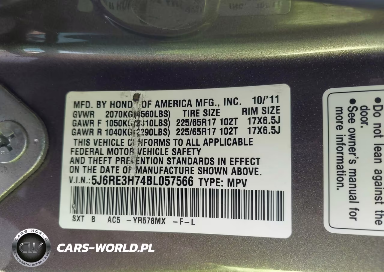 2011 Honda Cr-V Ex-L VIN:5J6RE3H74BL057566 - 9