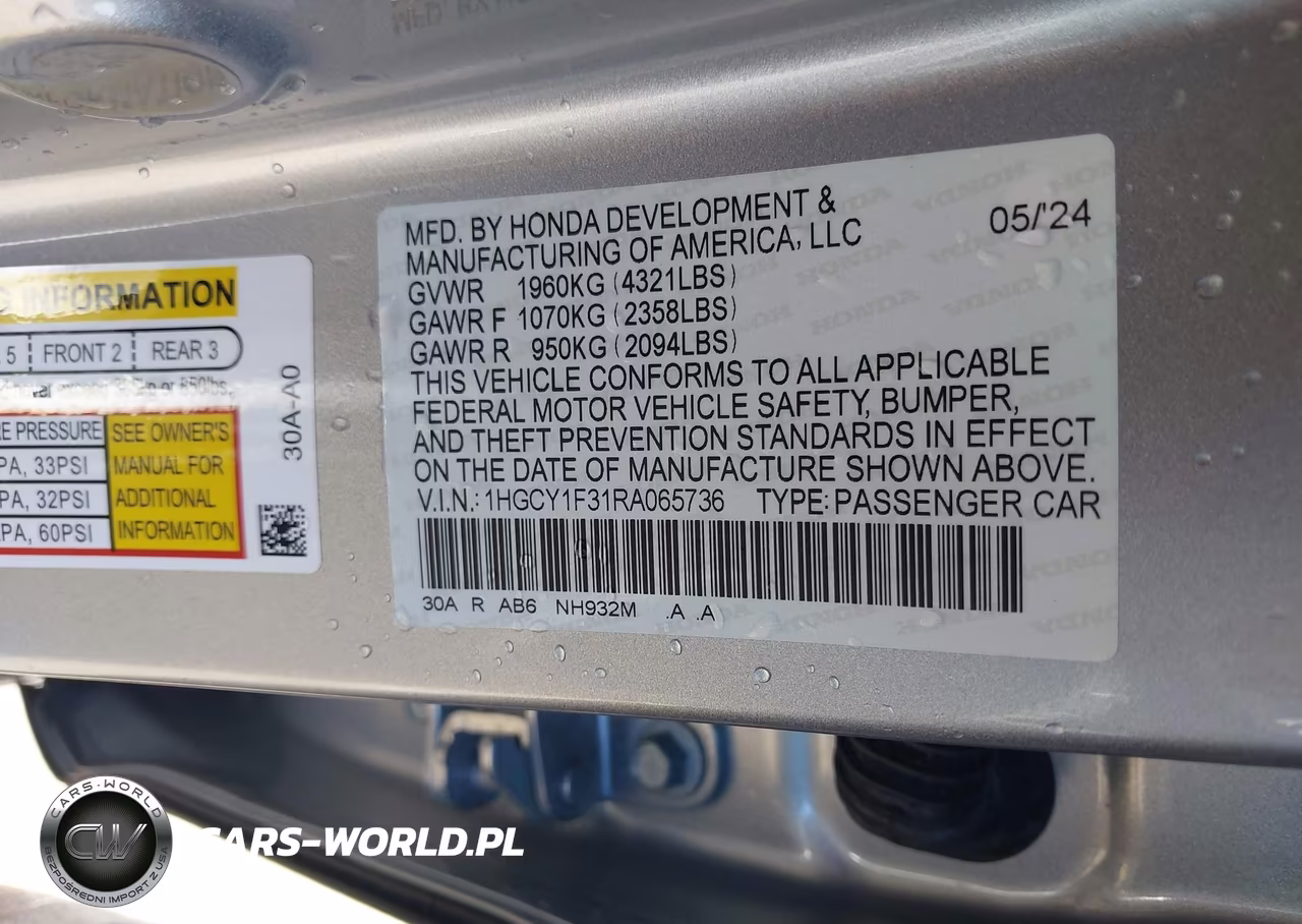 2024 Honda Accord Ex VIN:1HGCY1F31RA065736 - 9