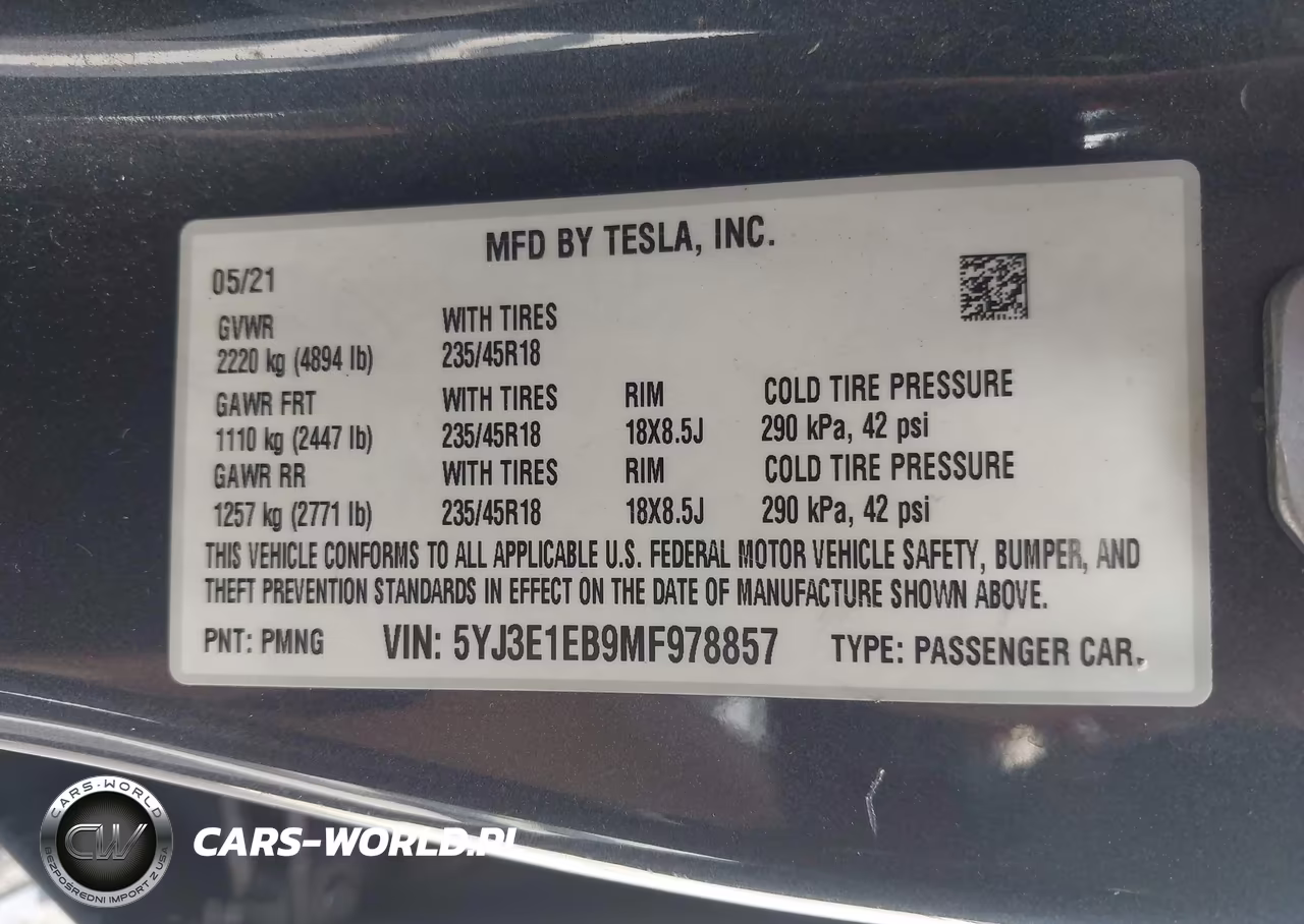 2021 Tesla Model 3 Long Range Dual Motor All-Wheel Drive VIN:5YJ3E1EB9MF978857 - 9