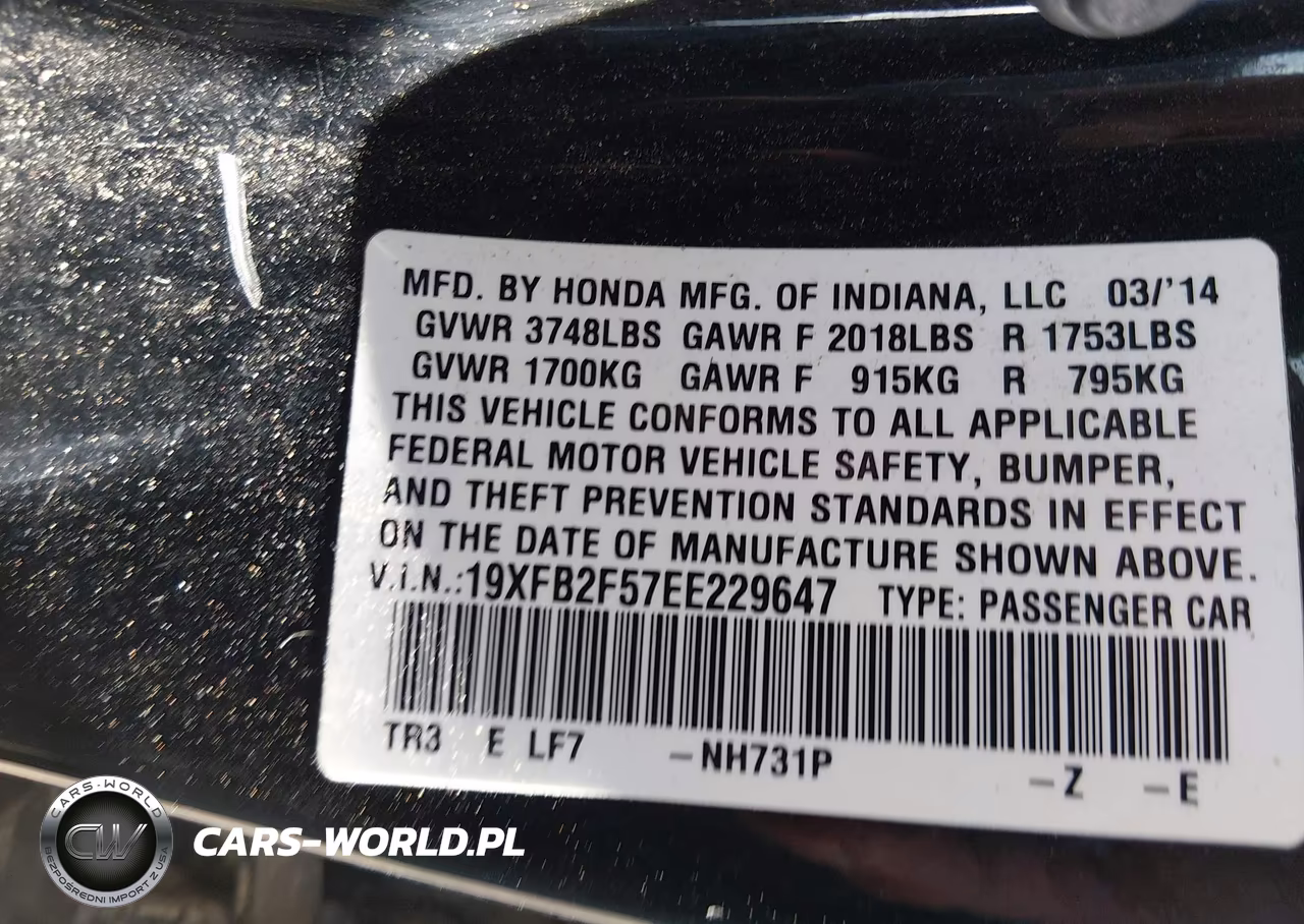 2014 Honda Civic Lx VIN:19XFB2F57EE229647 - 9