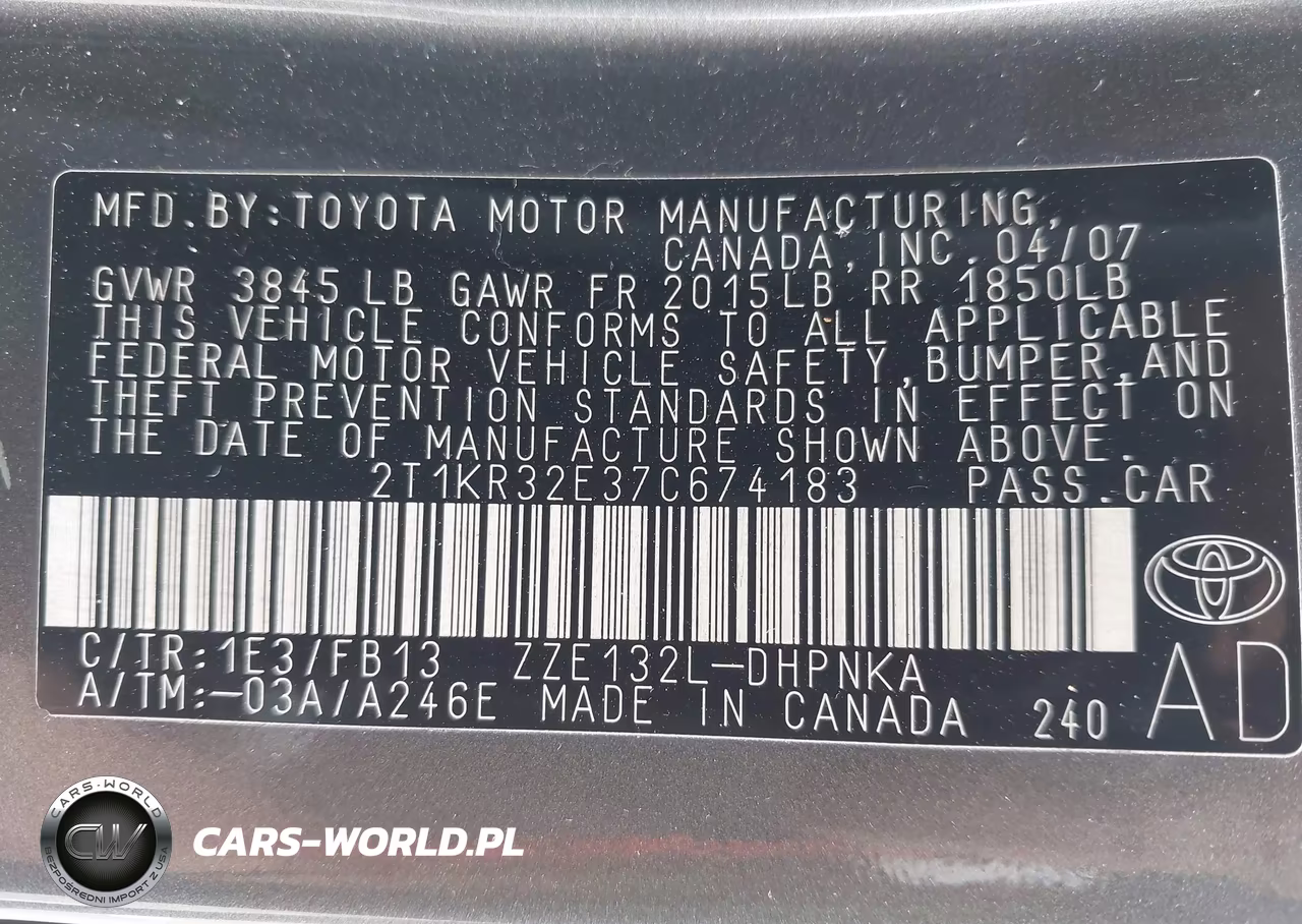2007 Toyota Matrix Xr VIN:2T1KR32E37C674183 - 9