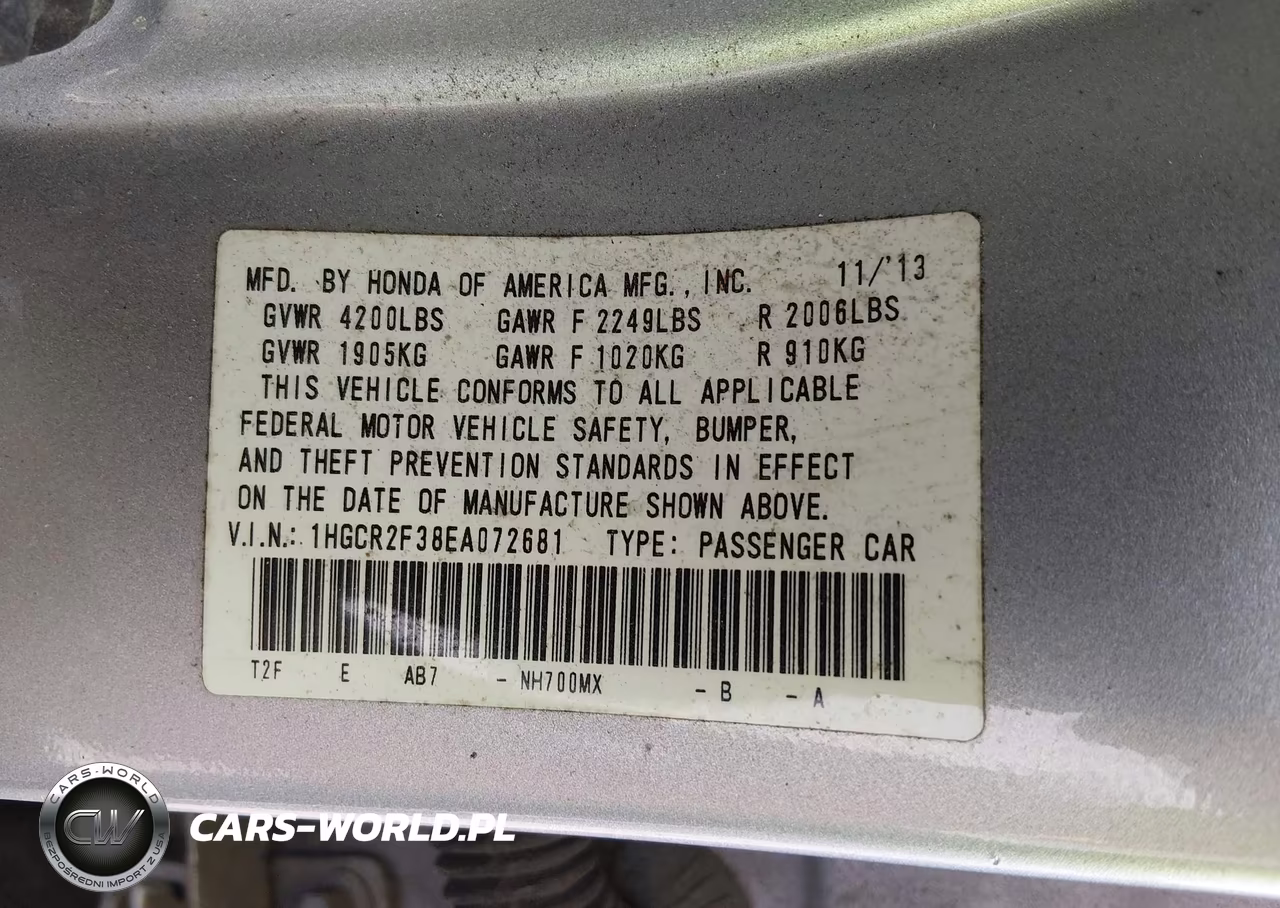 2014 Honda Accord Lx VIN:1HGCR2F38EA072681 - 9