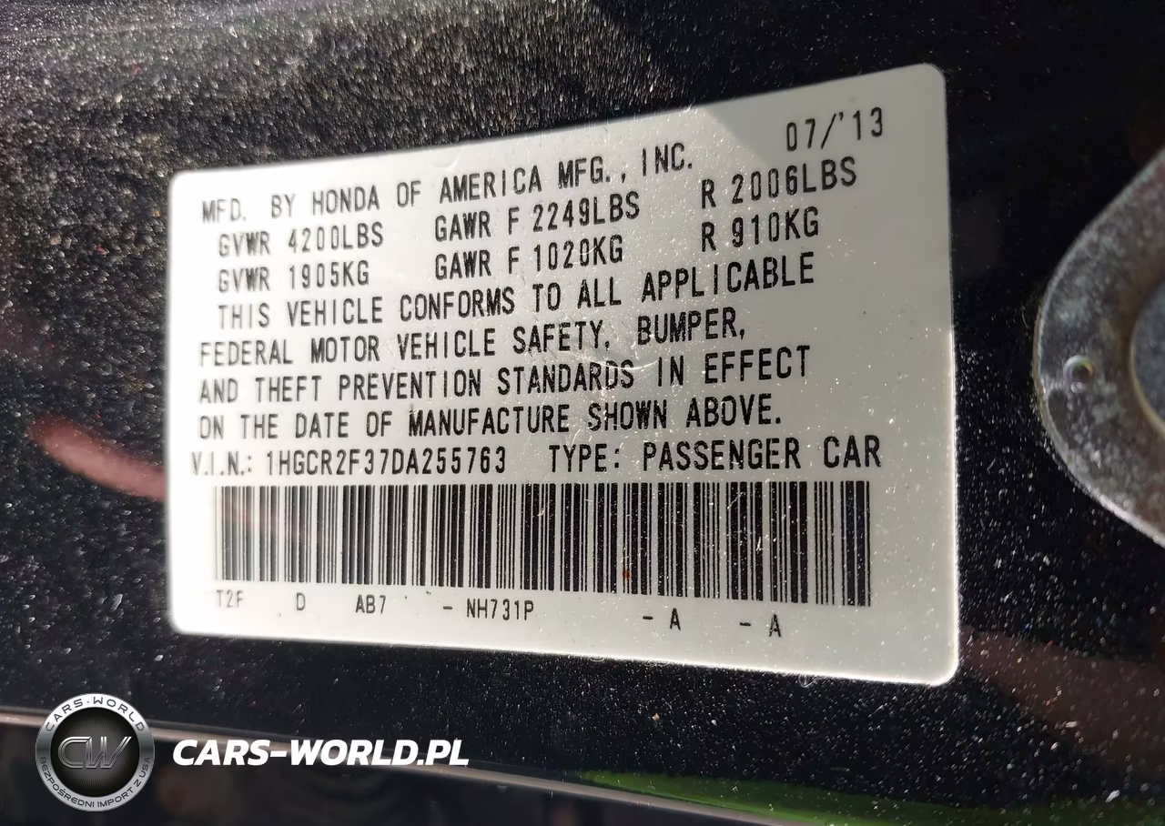 2013 Honda Accord Lx VIN:1HGCR2F37DA255763 - 9