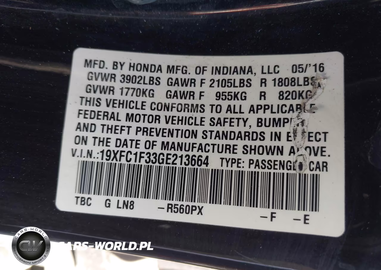 2016 Honda Civic Ex-T VIN:19XFC1F33GE213664 - 9