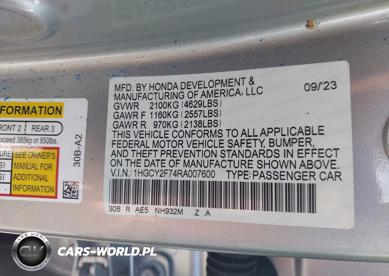 2024 Honda Accord Hybrid Sport-L VIN:1HGCY2F74RA007600 - 9