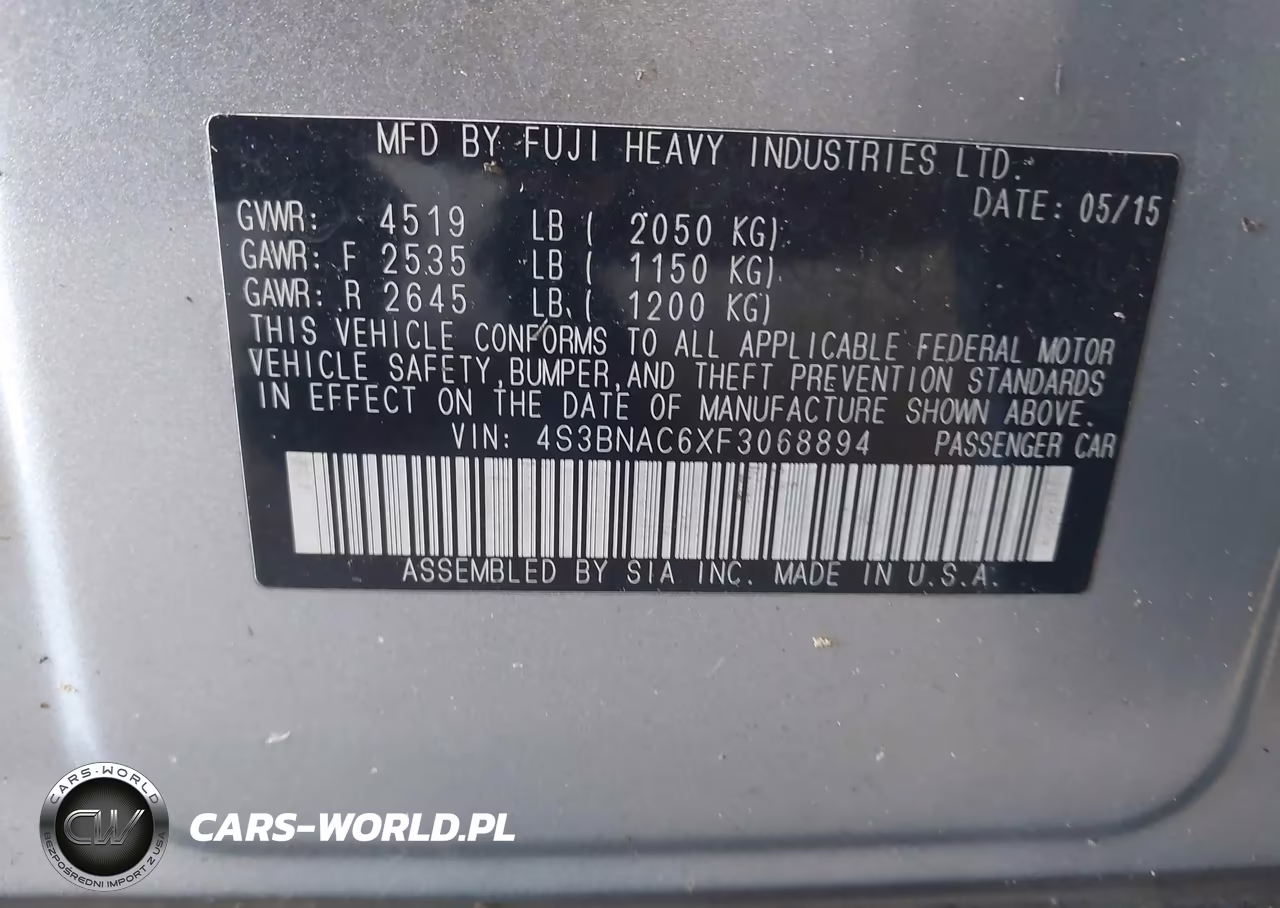 2015 Subaru Legacy 2.5I Premium VIN:4S3BNAC6XF3068894 - 9