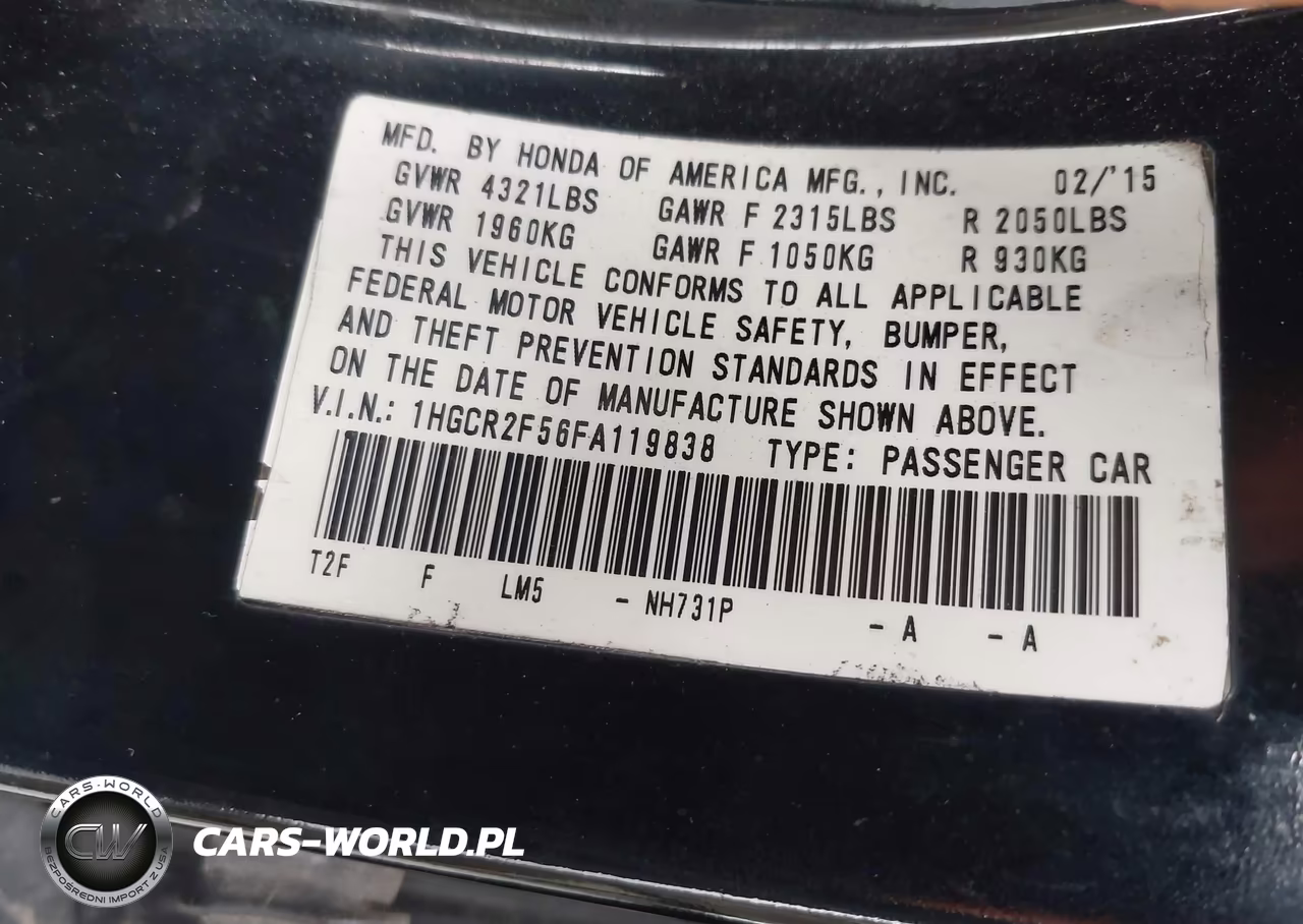 2015 Honda Accord Sport VIN:1HGCR2F56FA119838 - 9