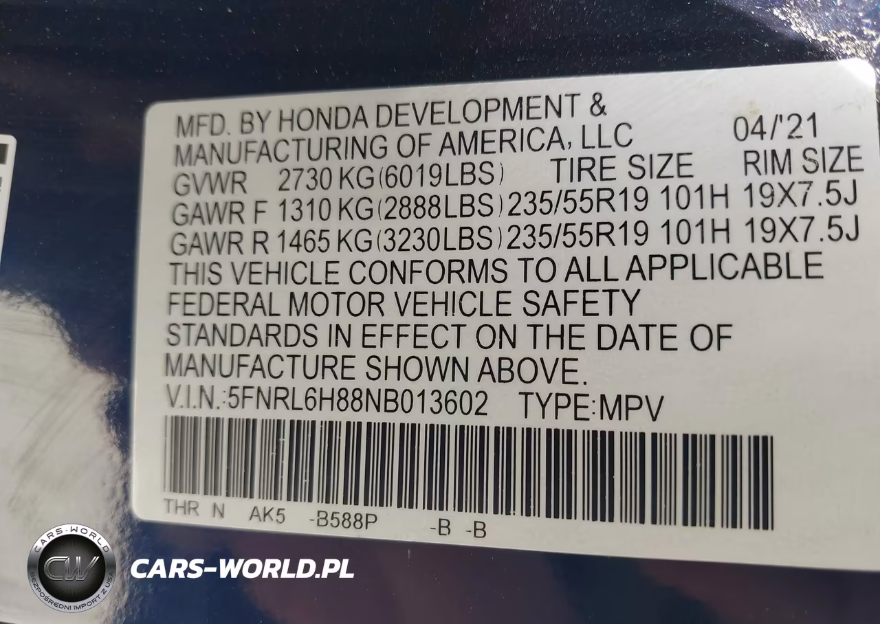 2022 Honda Odyssey Touring VIN:5FNRL6H88NB013602 - 9