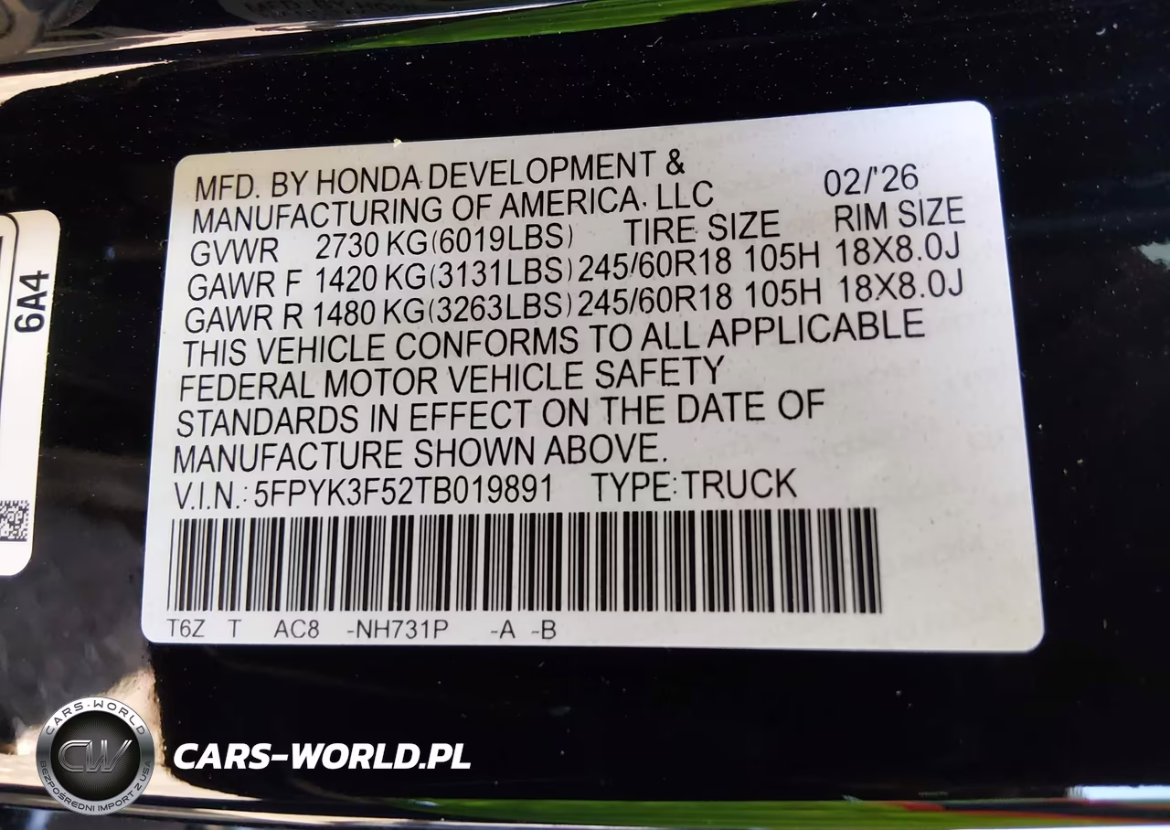 2026 Honda Ridgeline Rtl VIN:5FPYK3F52TB019891 - 9