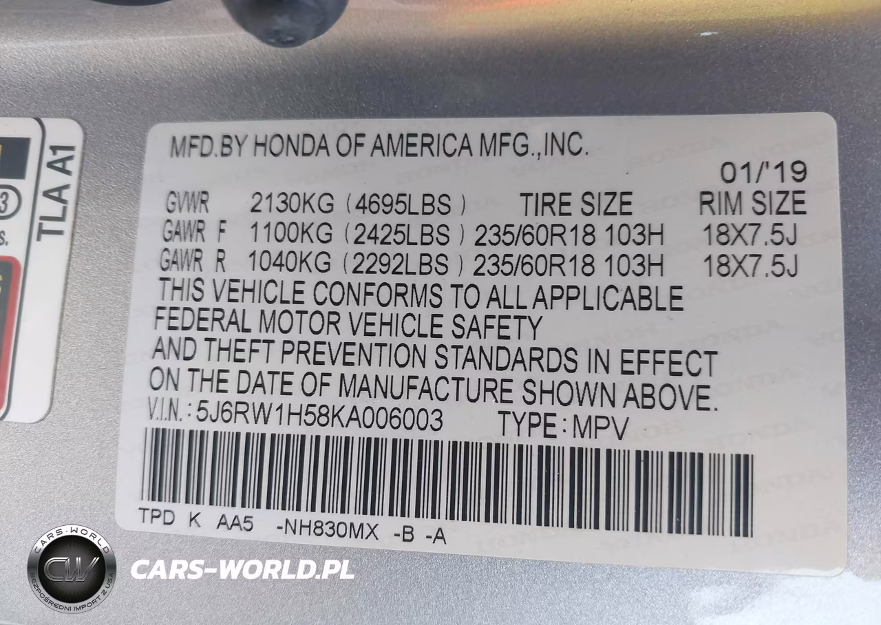 2019 Honda Cr-V Ex VIN:5J6RW1H58KA006003 - 9