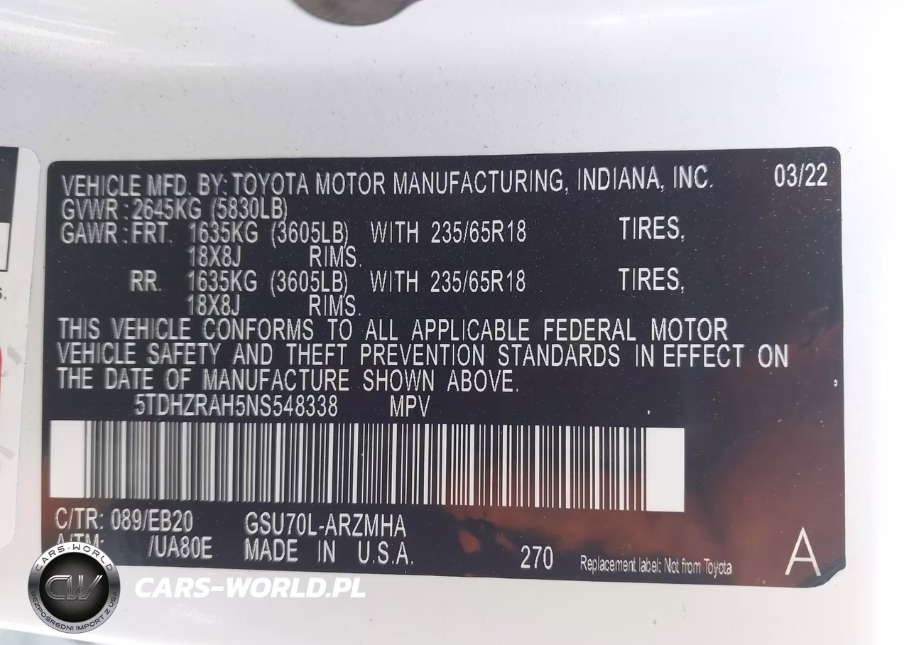 2022 Toyota Highlander Xle VIN:5TDHZRAH5NS548338 - 9