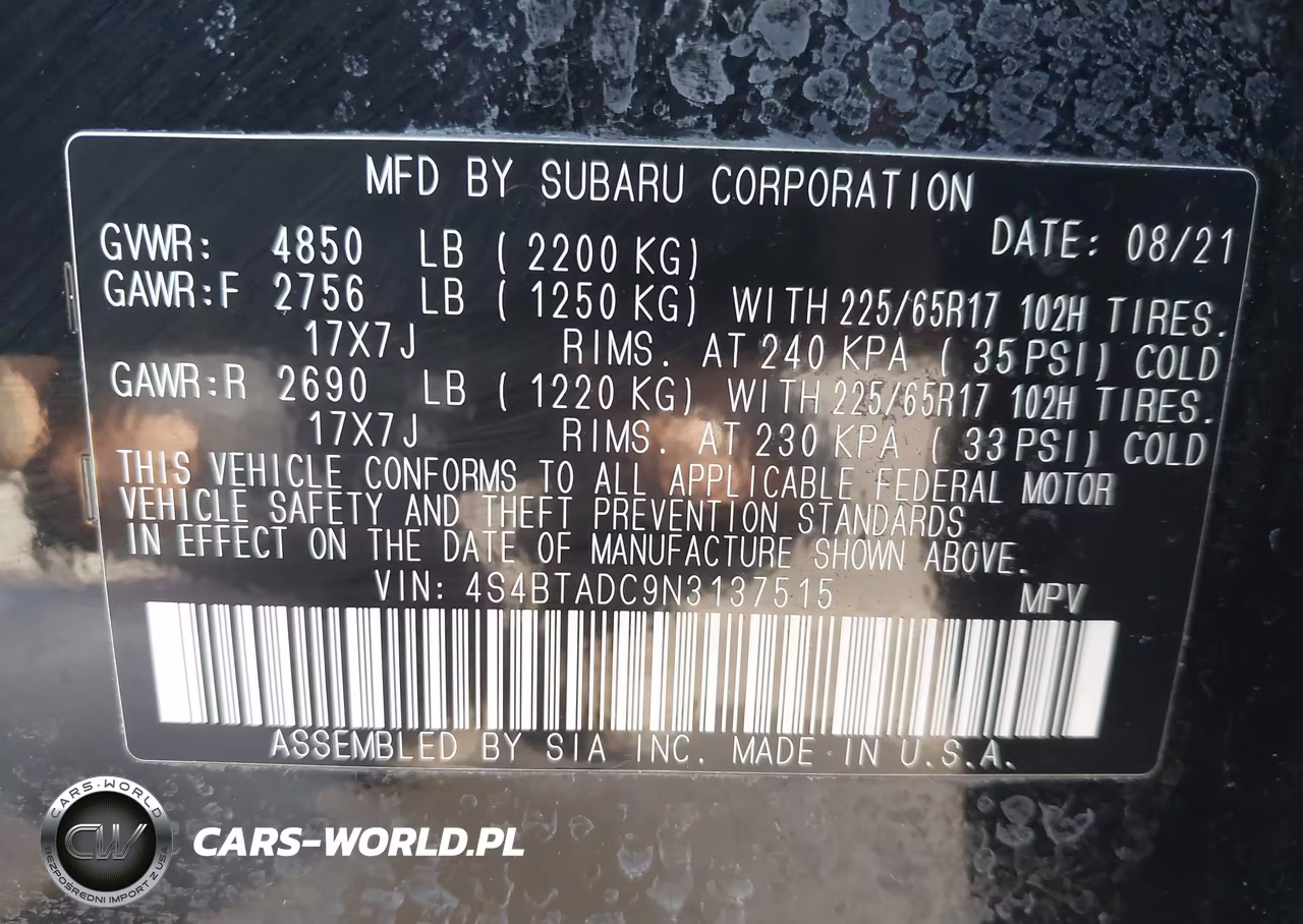 2022 Subaru Outback Premium VIN:4S4BTADC9N3137515 - 9