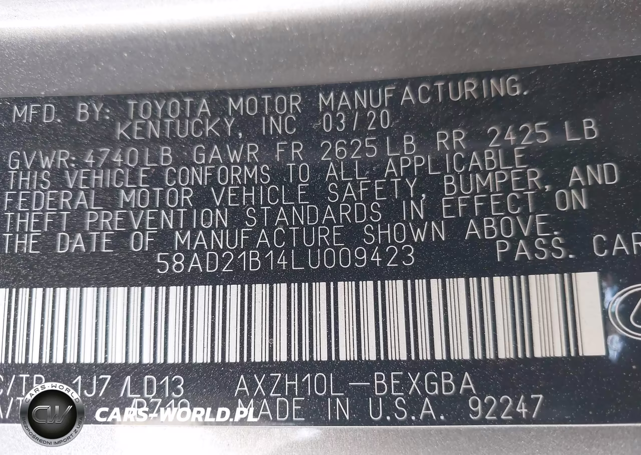 2020 Lexus Es 300H VIN:58AD21B14LU009423 - 9