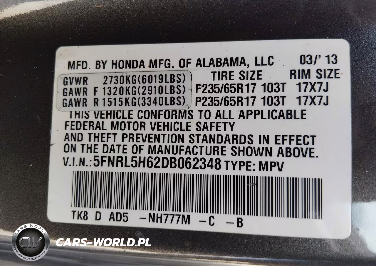 2013 Honda Odyssey Ex-L VIN:5FNRL5H62DB062348 - 9