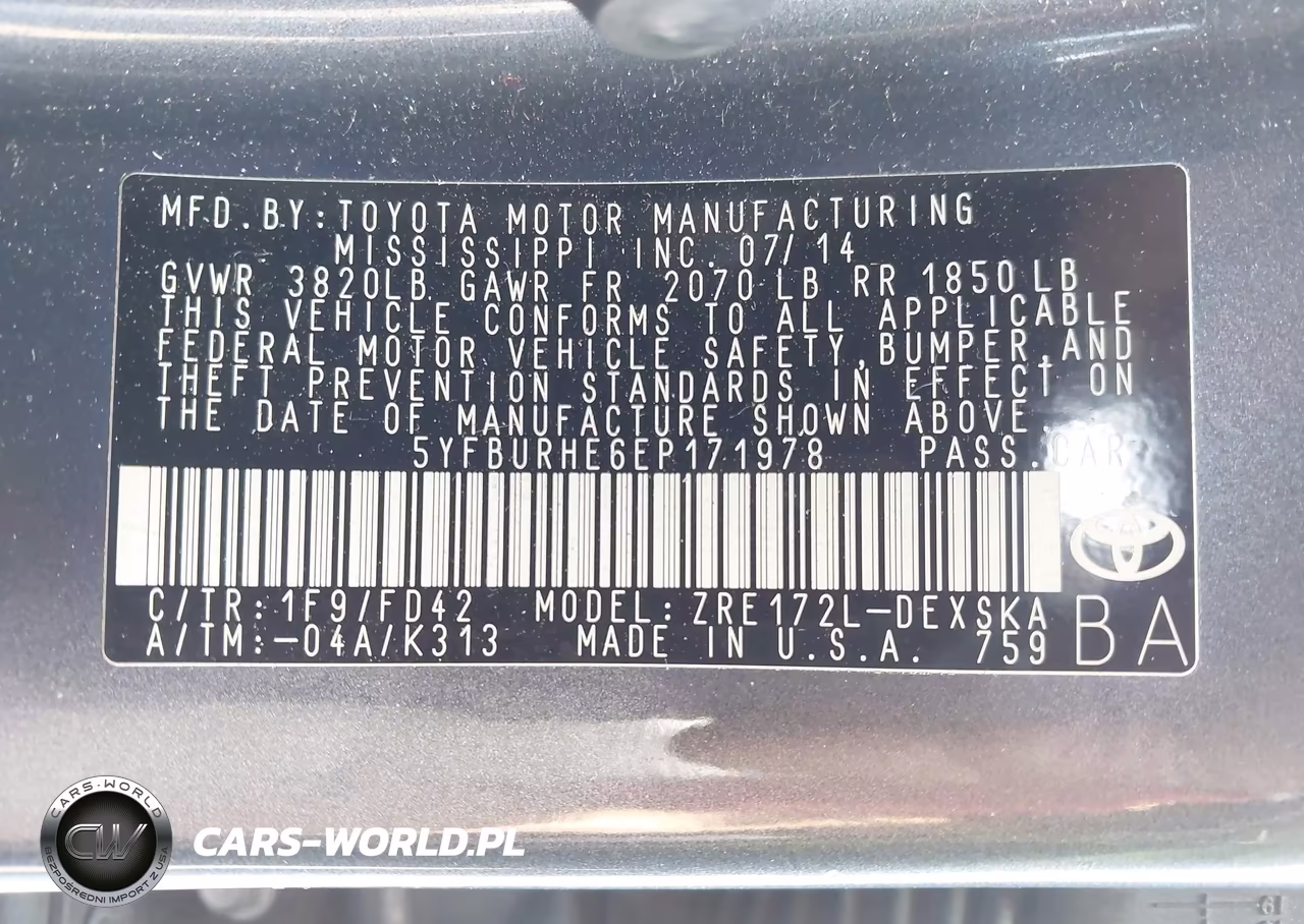 2014 Toyota Corolla S Plus VIN:5YFBURHE6EP171978 - 9