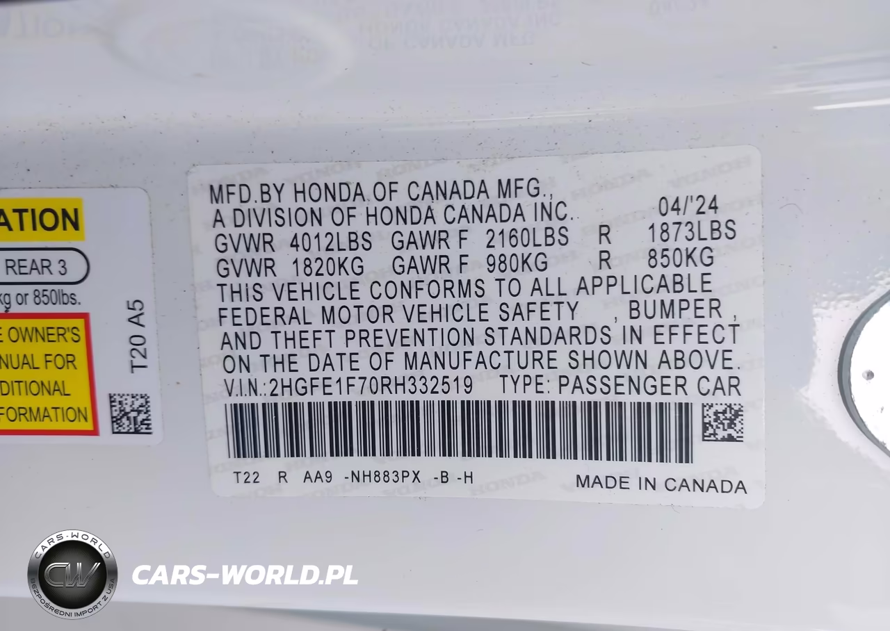 2024 Honda Civic Ex VIN:2HGFE1F70RH332519 - 9