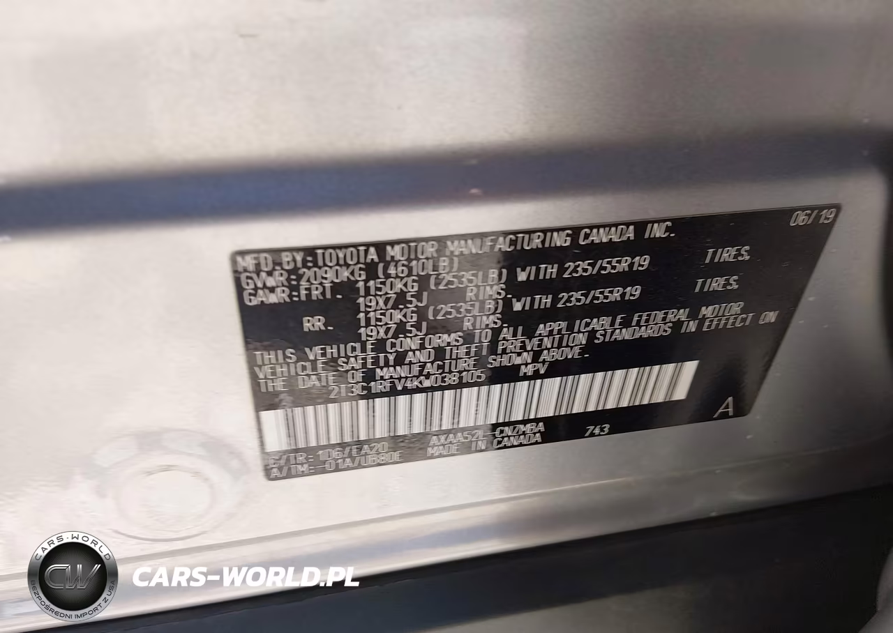 2019 Toyota Rav4 Xle Premium VIN:2T3C1RFV4KW038105 - 9