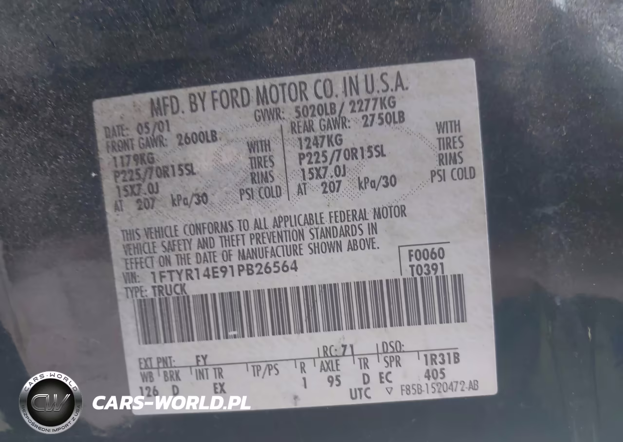 2001 Ford Ranger Edge-Xlt VIN:1FTYR14E91PB26564 - 9