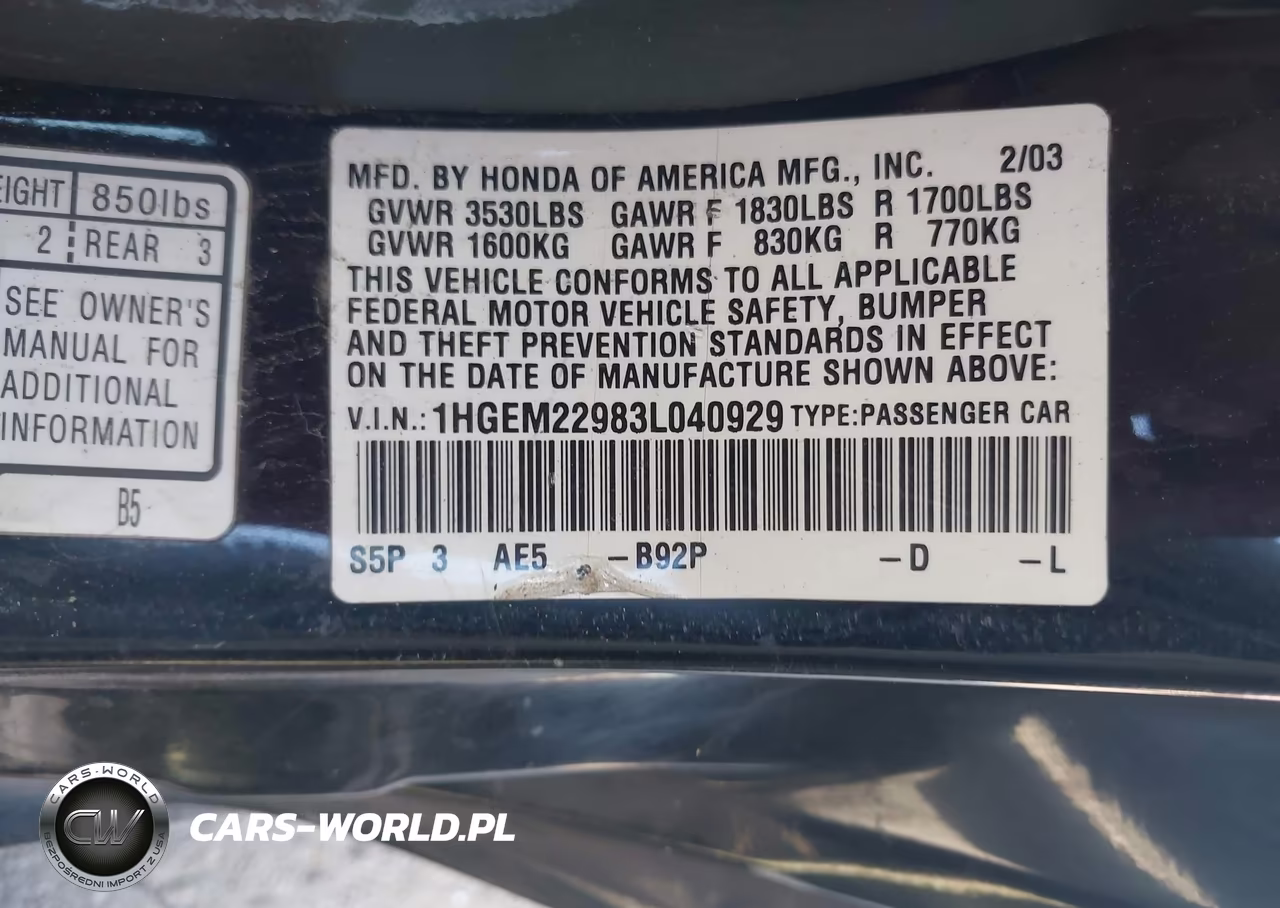 2003 Honda Civic Ex VIN:1HGEM22983L040929 - 9