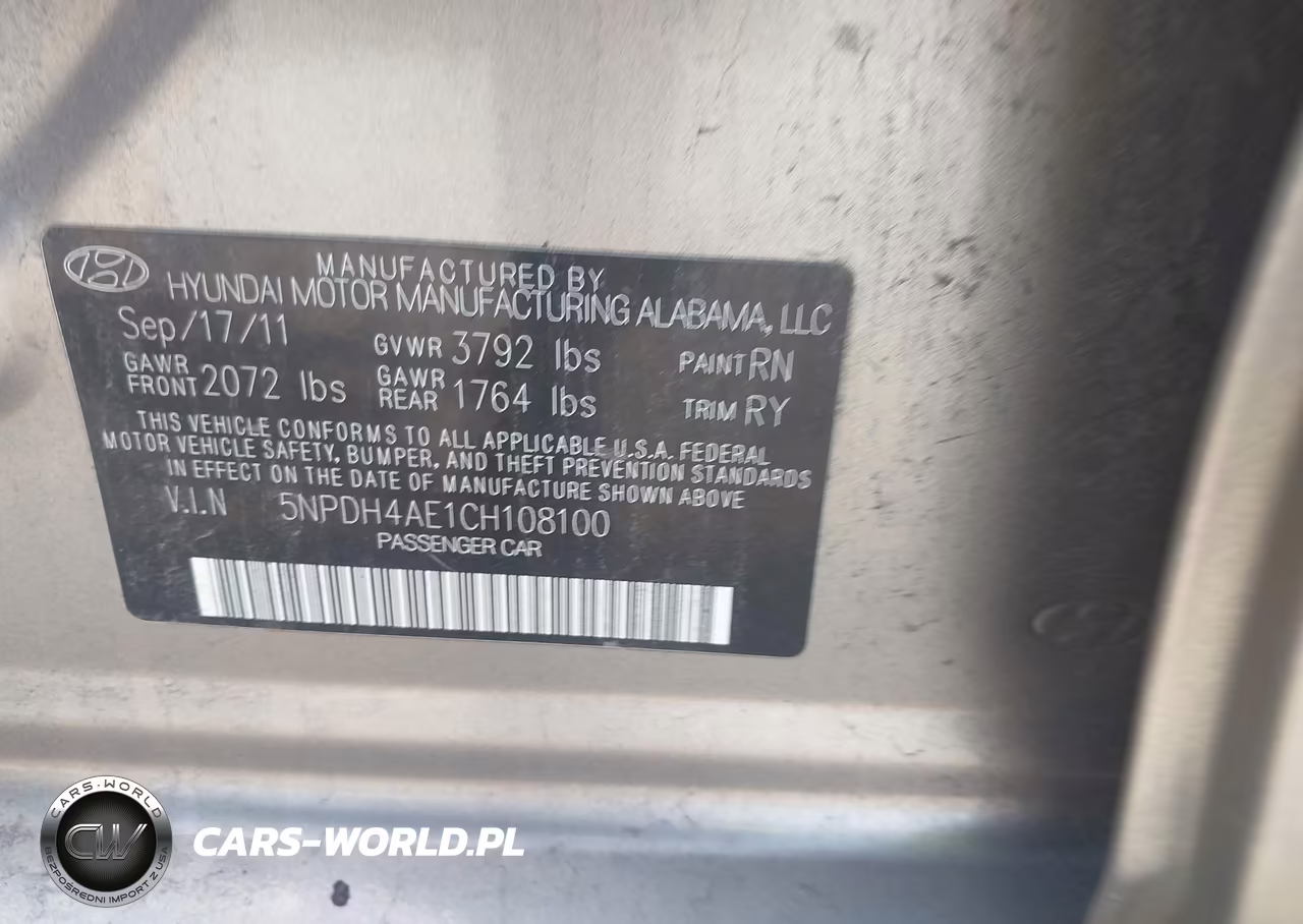 2012 Hyundai Elantra Limited VIN:5NPDH4AE1CH108100 - 9