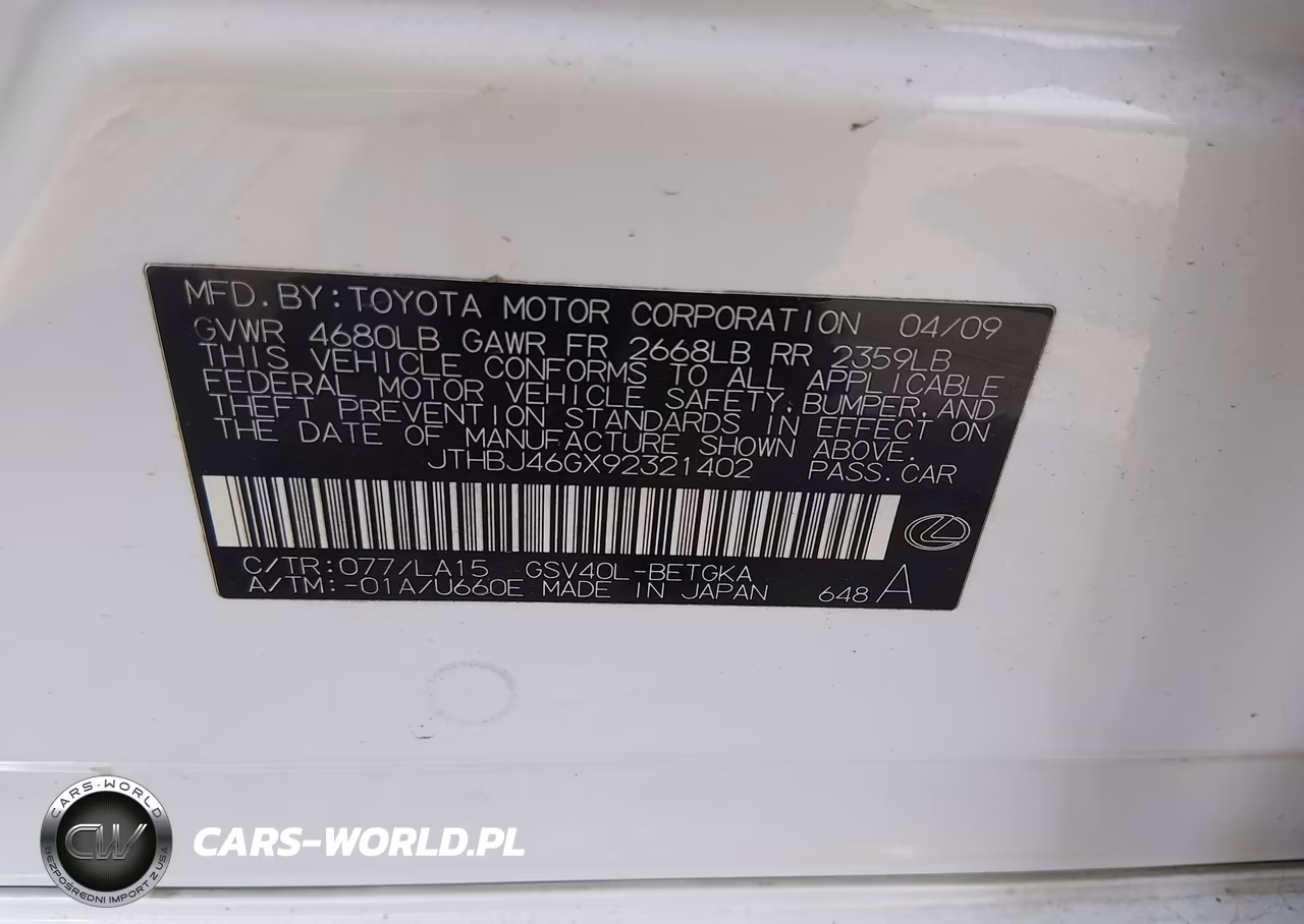 2009 Lexus Es 350 VIN:JTHBJ46GX92321402 - 9
