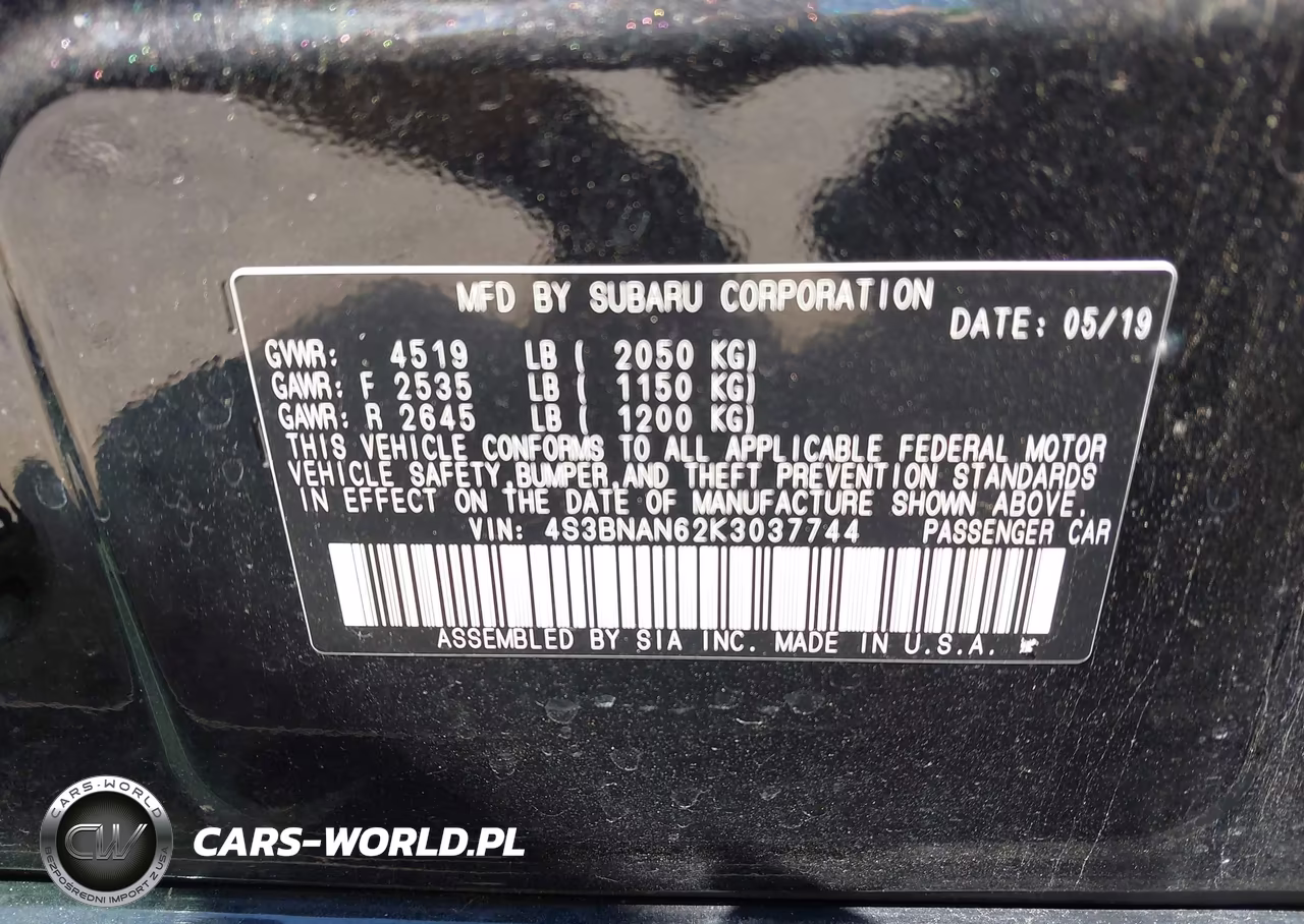 2019 Subaru Legacy 2.5I Limited VIN:4S3BNAN62K3037744 - 9