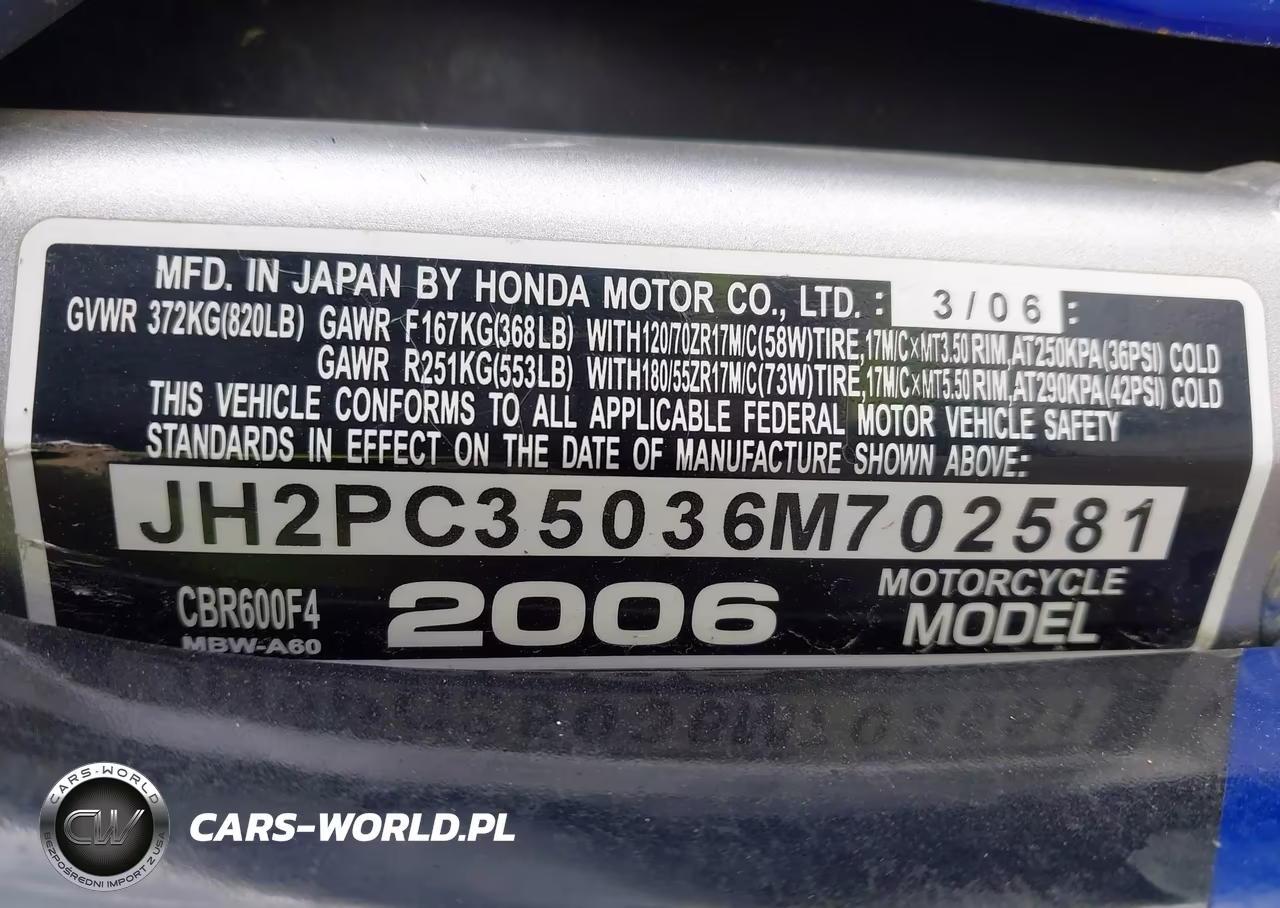 2006 Honda Cbr600 F4 VIN:JH2PC35036M702581 - 10