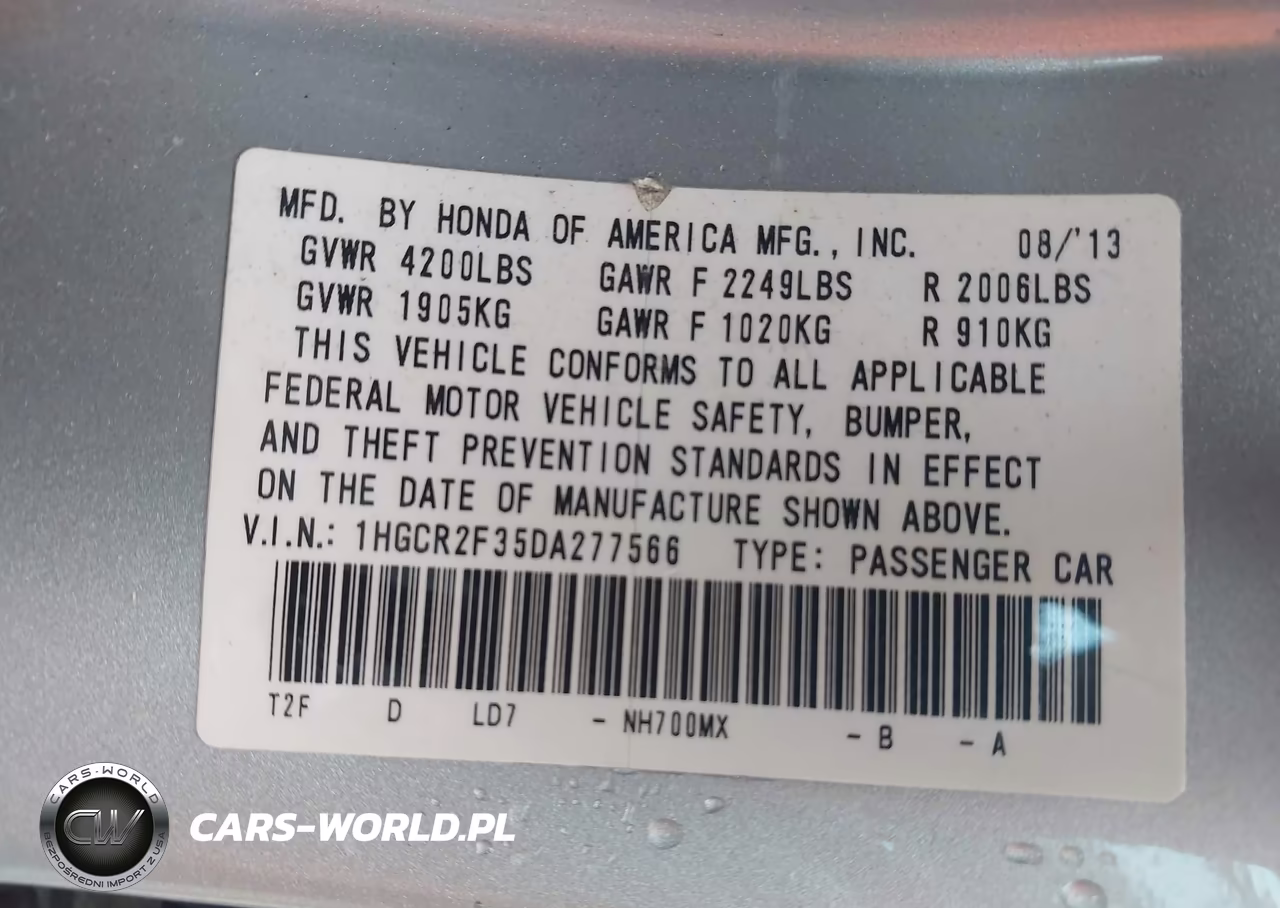 2013 Honda Accord Lx VIN:1HGCR2F35DA277566 - 9