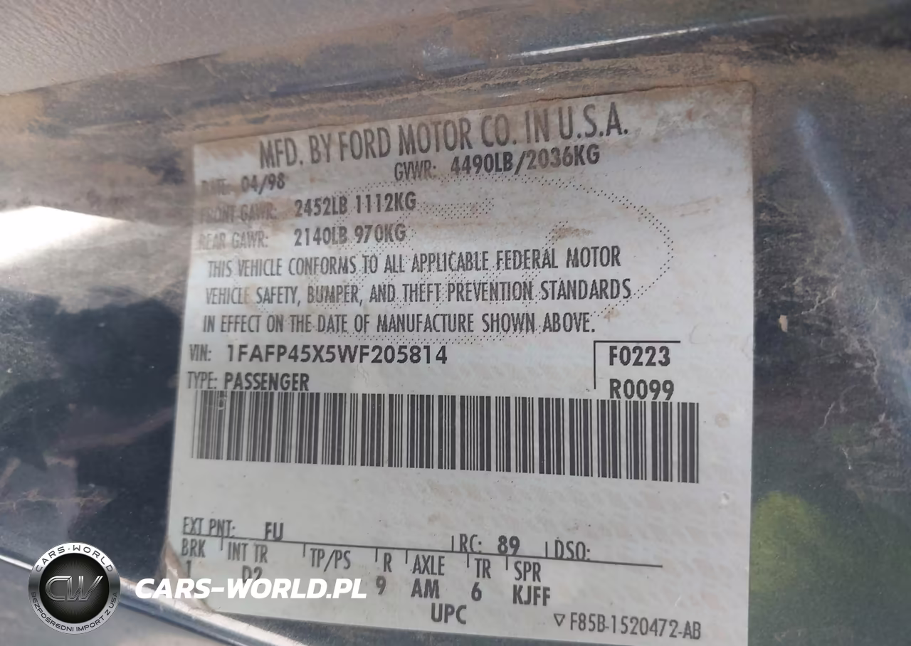 1998 Ford Mustang Gt VIN:1FAFP45X5WF205814 - 9