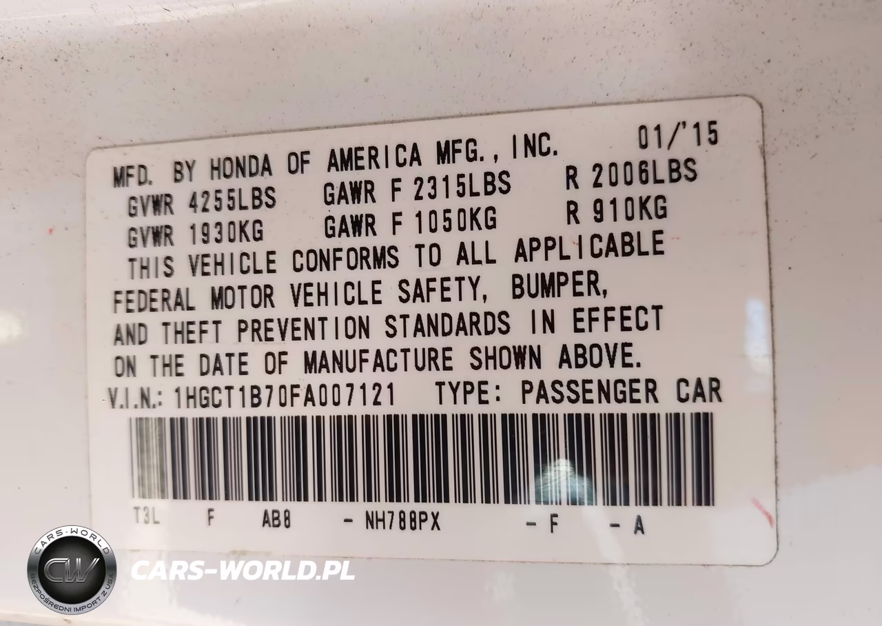 2015 Honda Accord Ex VIN:1HGCT1B70FA007121 - 9