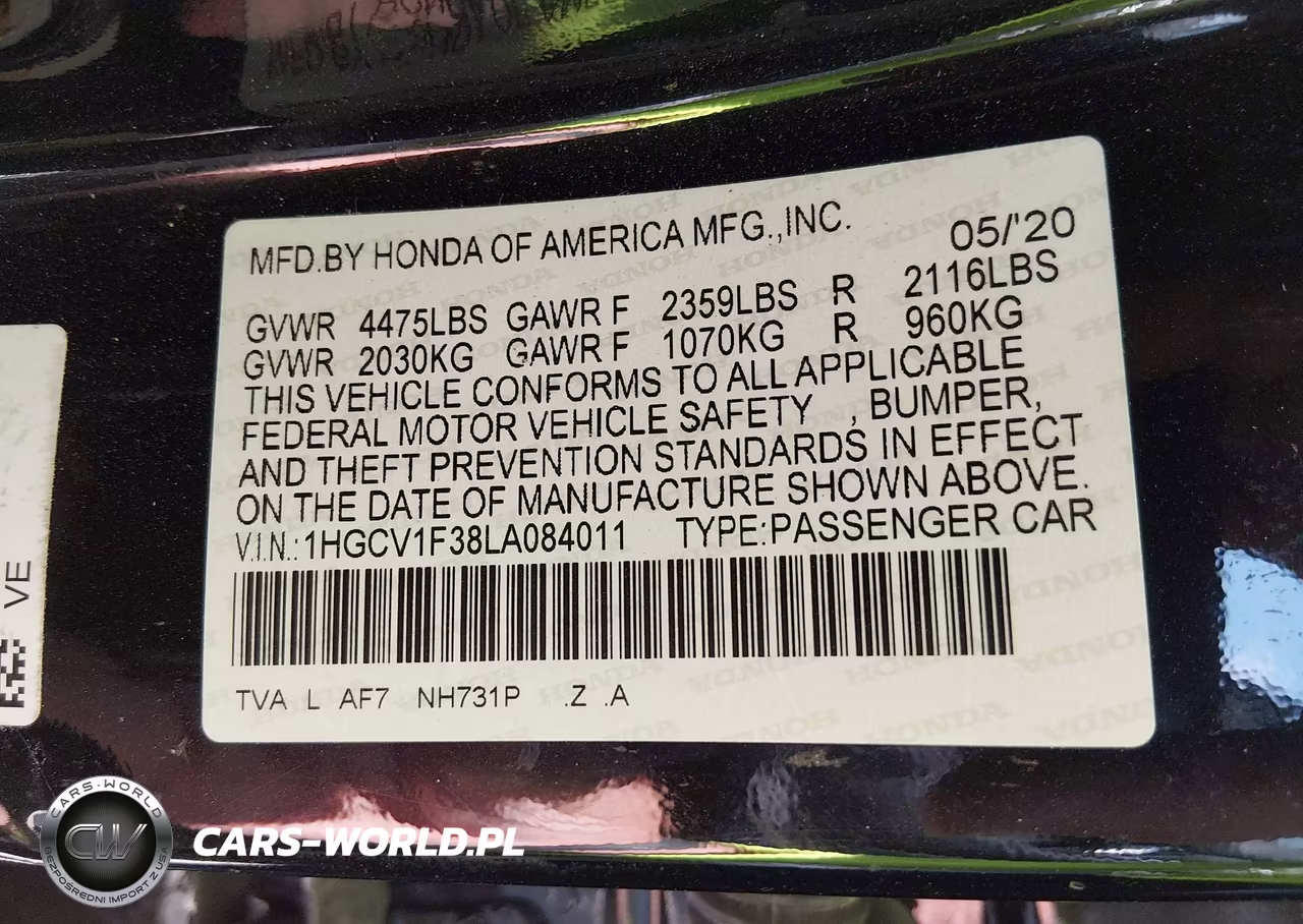 2020 Honda Accord Sport VIN:1HGCV1F38LA084011 - 9