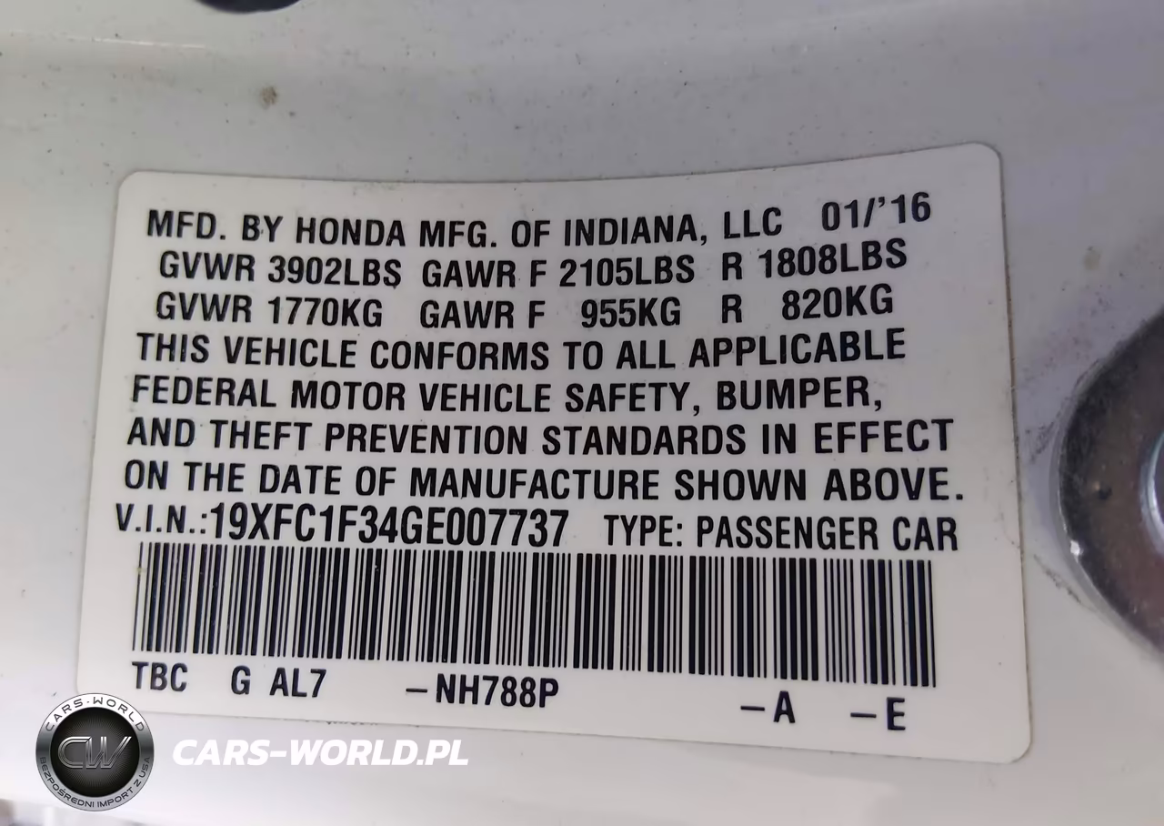 2016 Honda Civic Ex-T VIN:19XFC1F34GE007737 - 9