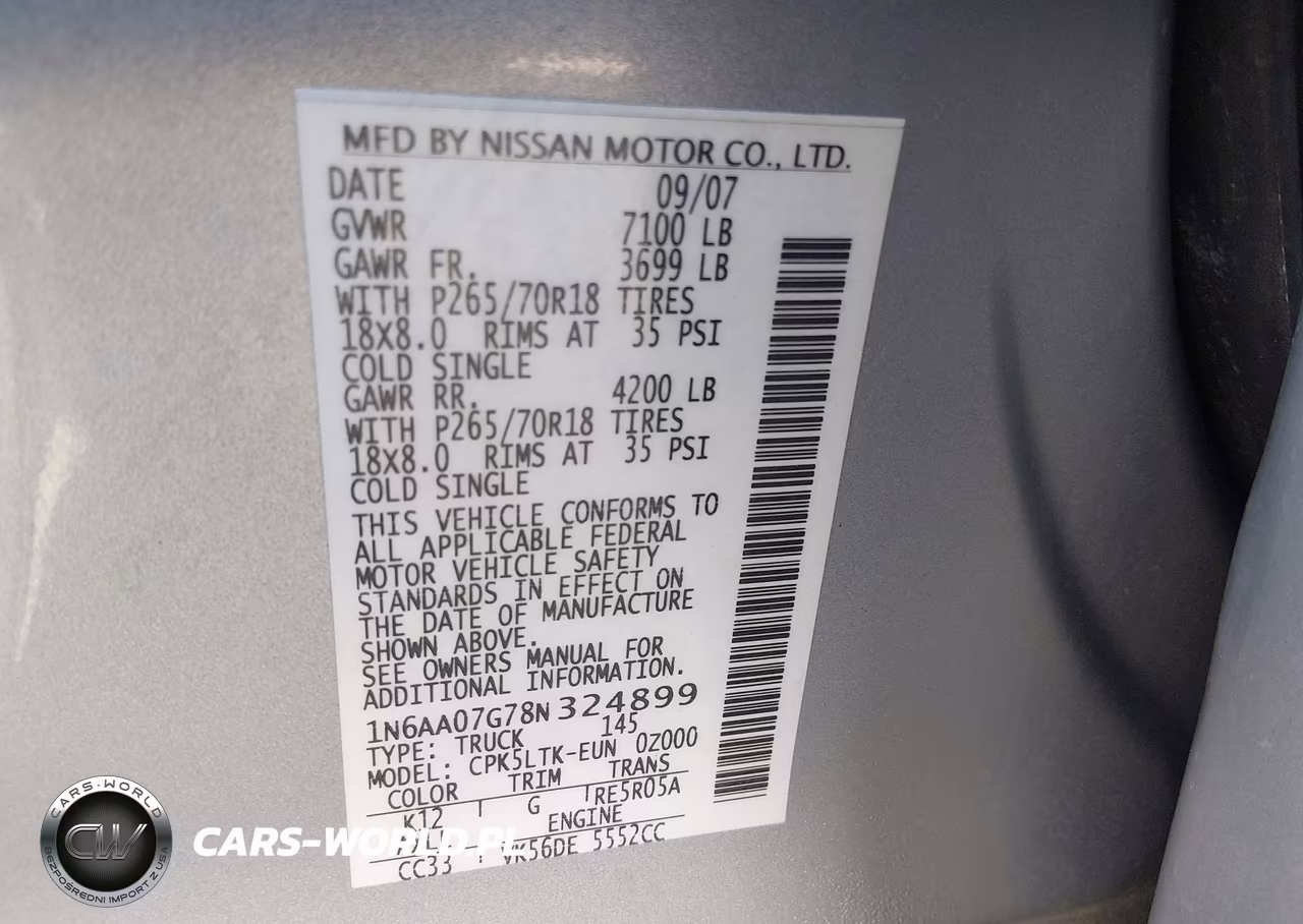 2008 Nissan Titan Xe VIN:1N6AA07G78N324899 - 9