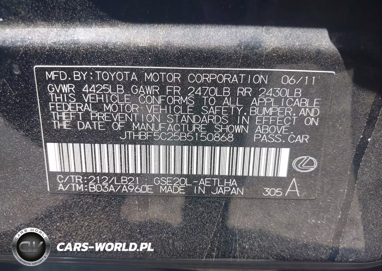 2011 Lexus Is 250 VIN:JTHBF5C25B5150868 - 9