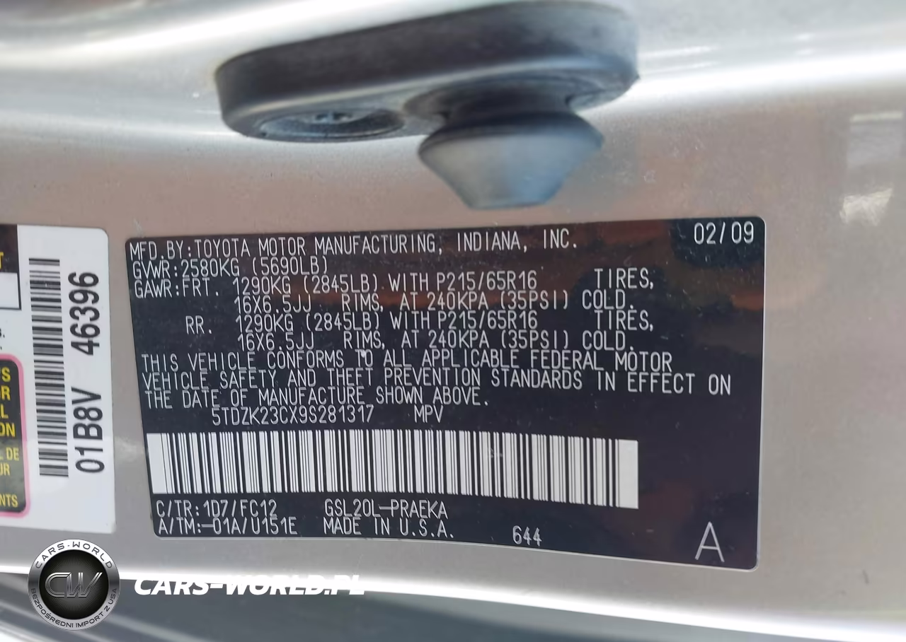 2009 Toyota Sienna Le VIN:5TDZK23CX9S281317 - 9