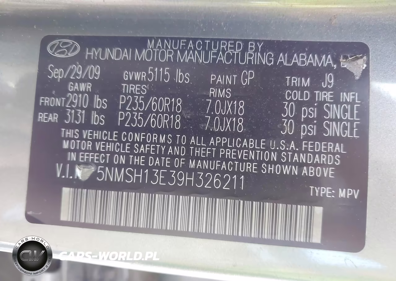 2009 Hyundai Santa Fe Se VIN:5NMSH13E39H326211 - 9