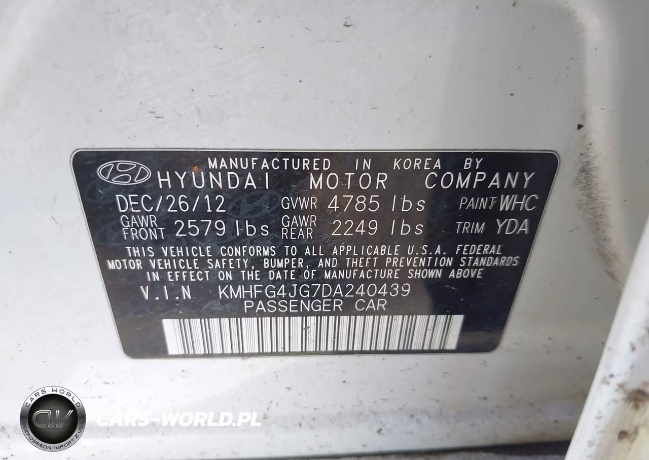 2013 Hyundai Azera VIN:KMHFG4JG7DA240439 - 9