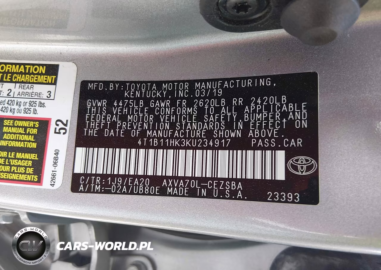 2019 Toyota Camry Se VIN:4T1B11HK3KU234917 - 9