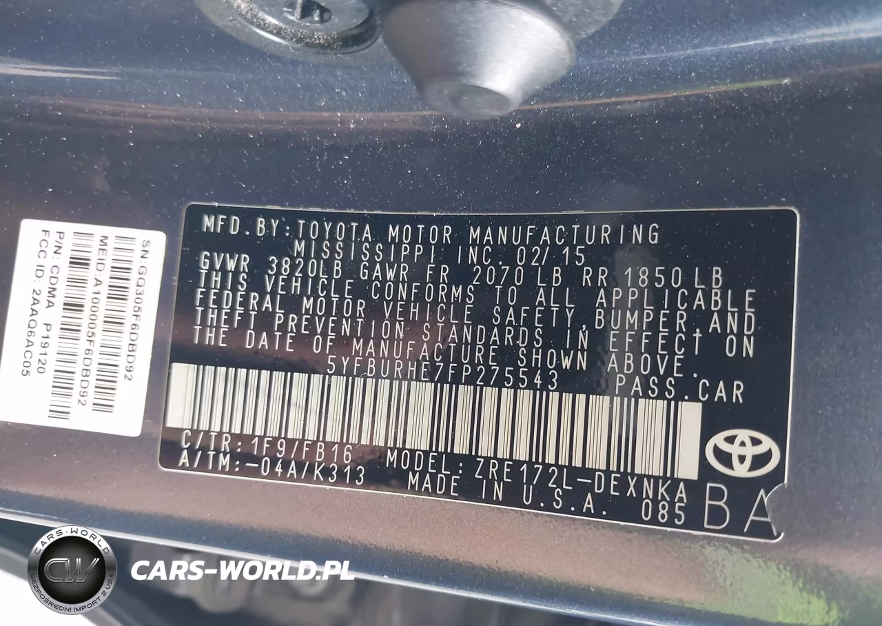 2015 Toyota Corolla Le Plus VIN:5YFBURHE7FP275543 - 9