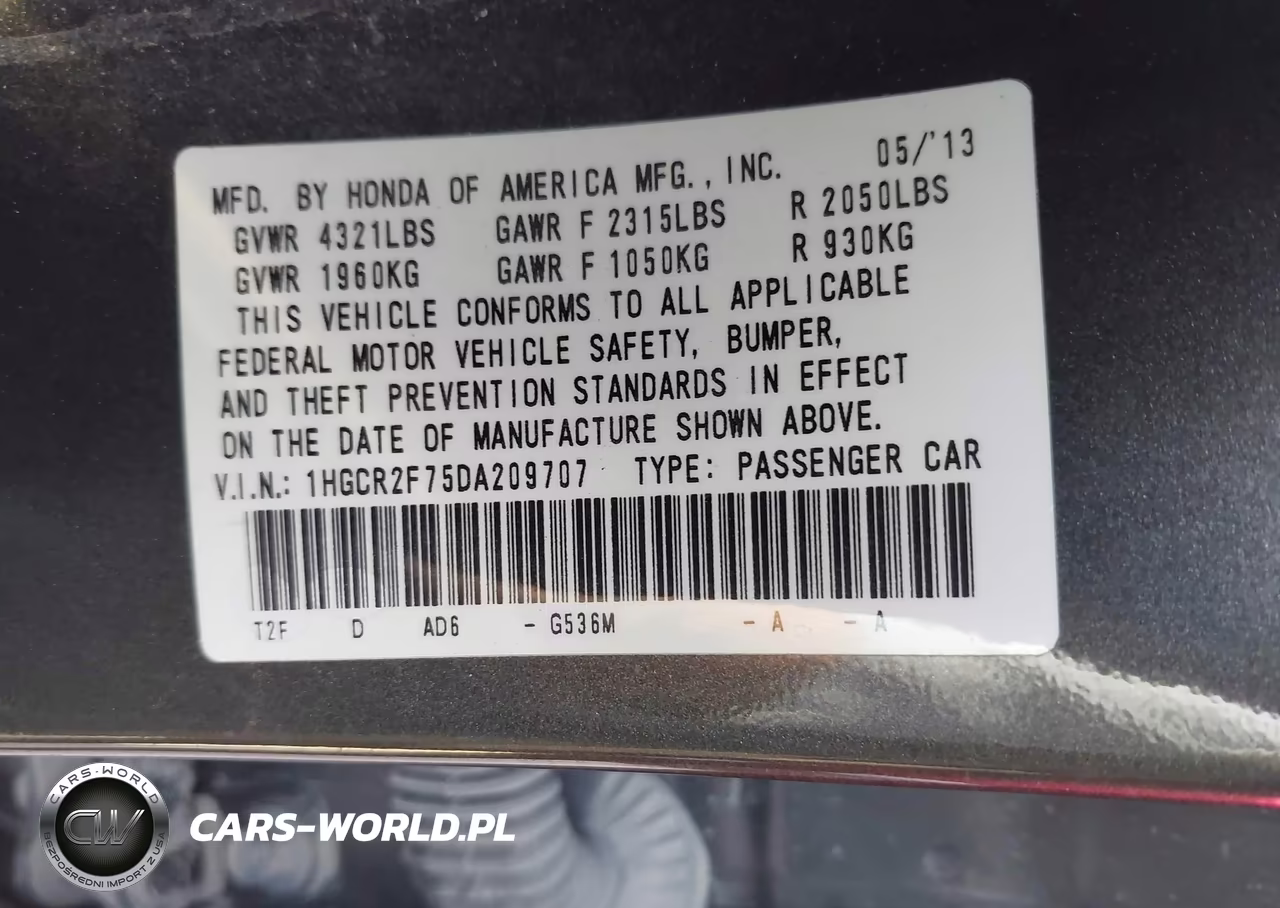 2013 Honda Accord Ex VIN:1HGCR2F75DA209707 - 9