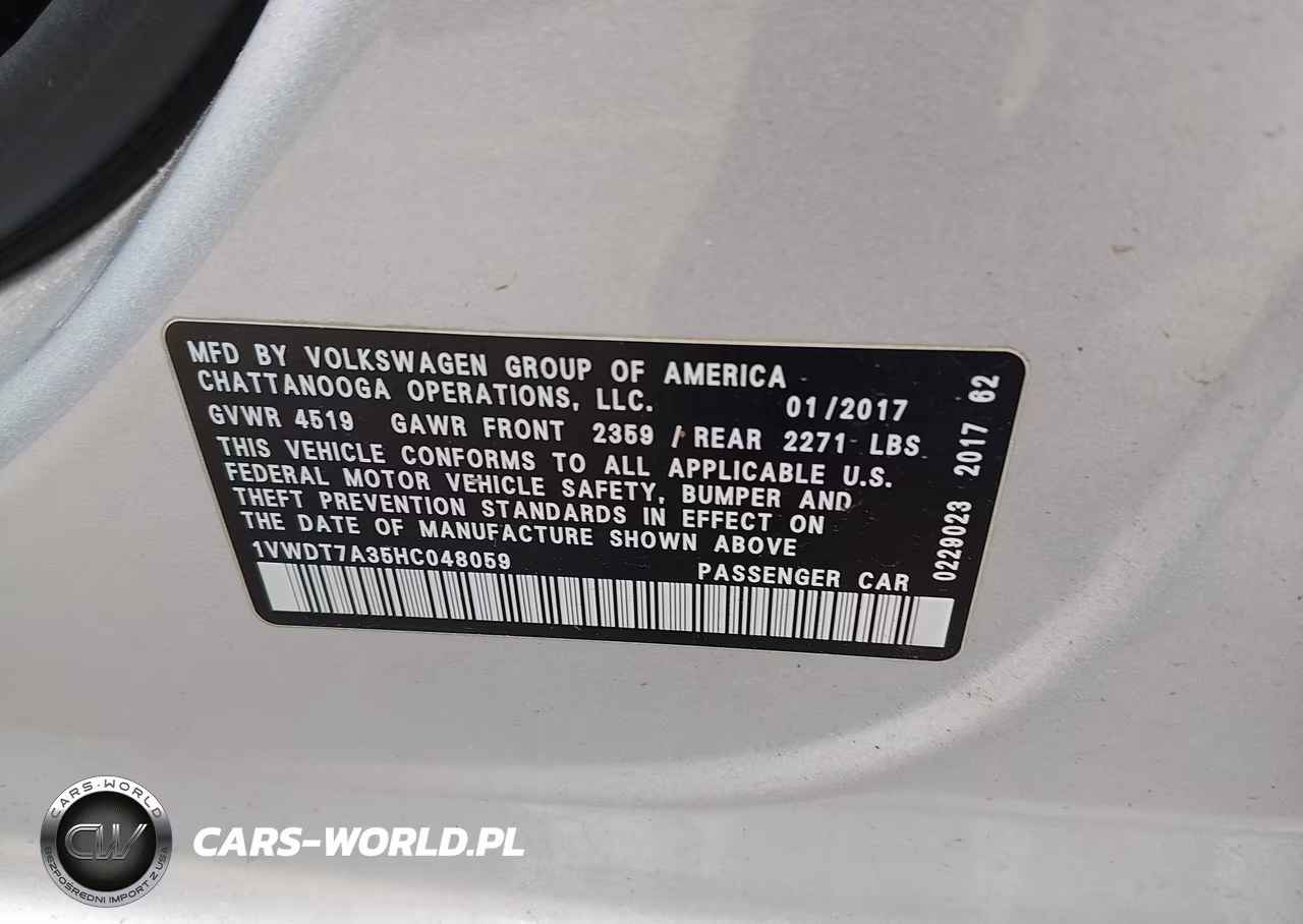 2017 Volkswagen Passat 1.8T R-Line VIN:1VWDT7A35HC048059 - 9
