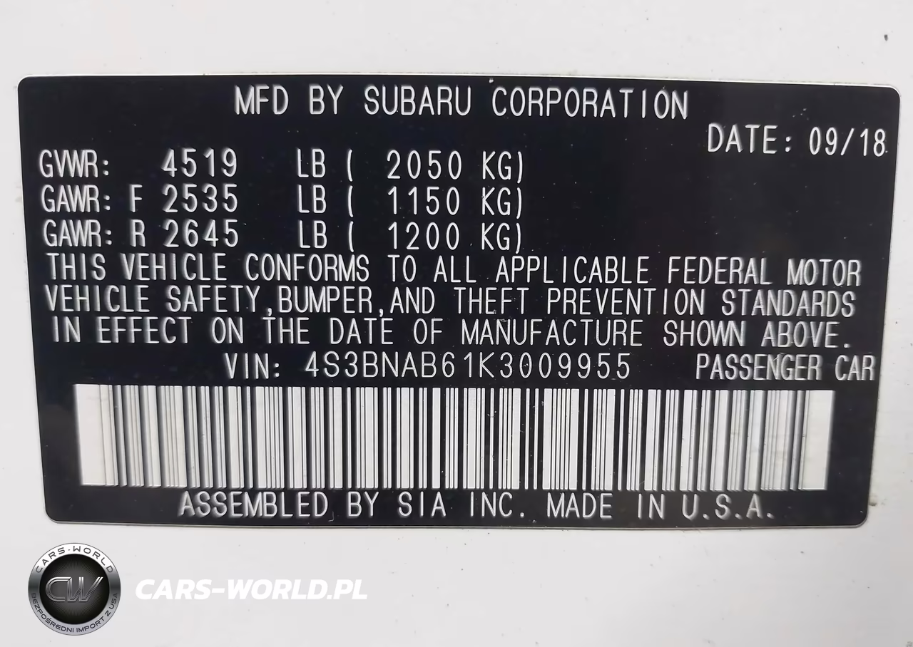 2019 Subaru Legacy 2.5I VIN:4S3BNAB61K3009955 - 9