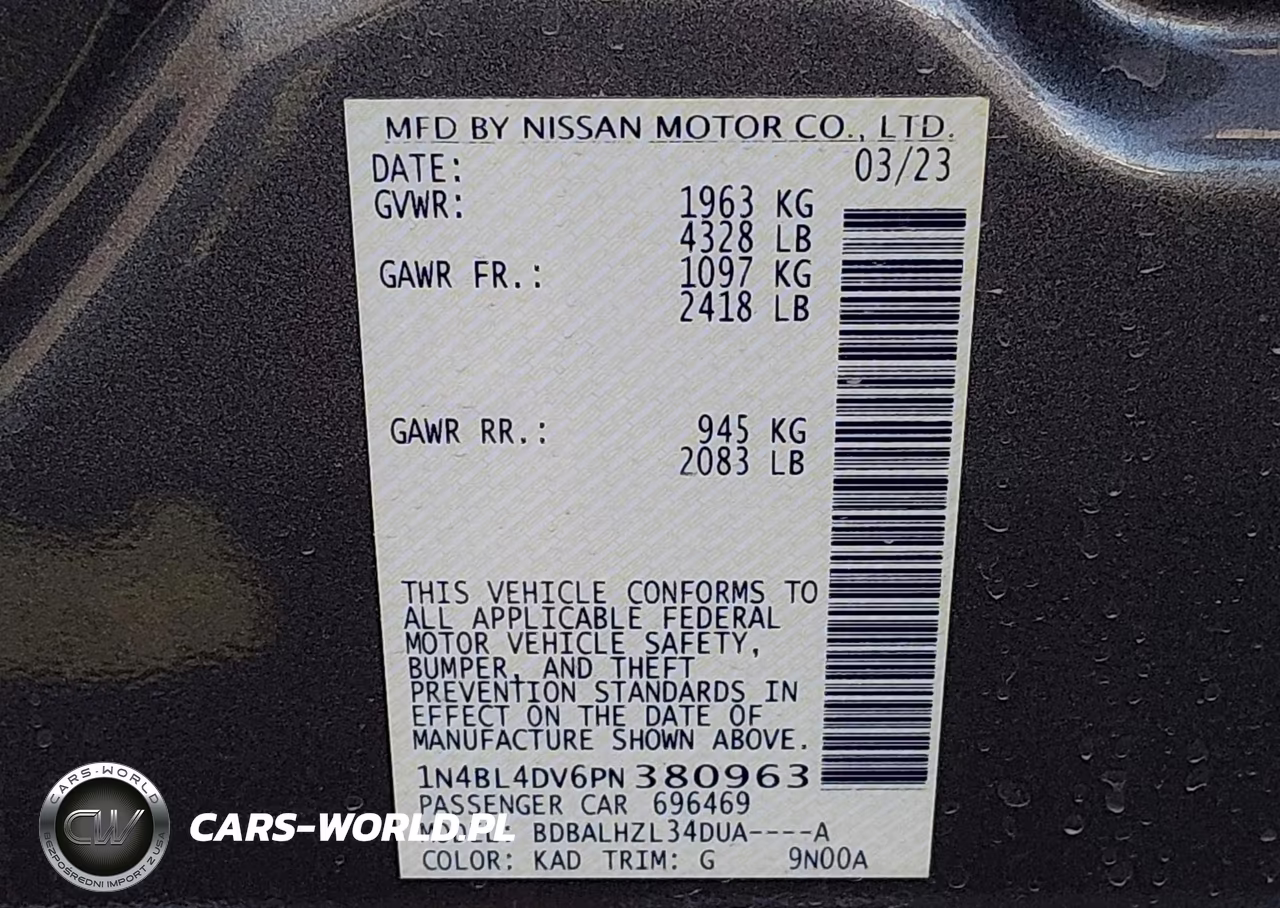 2023 Nissan Altima Sv Fwd VIN:1N4BL4DV6PN380963 - 9