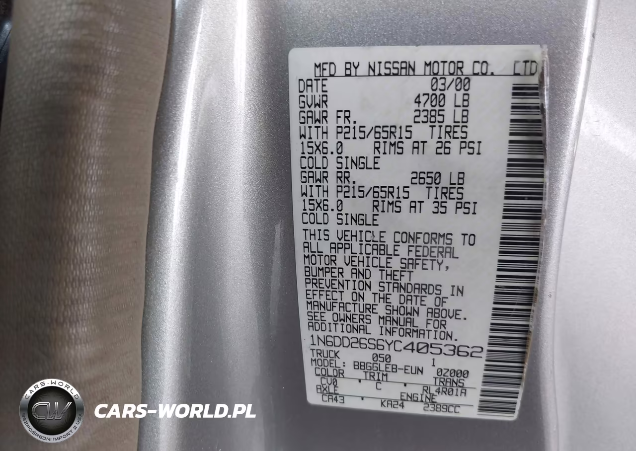 2000 Nissan Frontier Xe VIN:1N6DD26S6YC405362 - 9